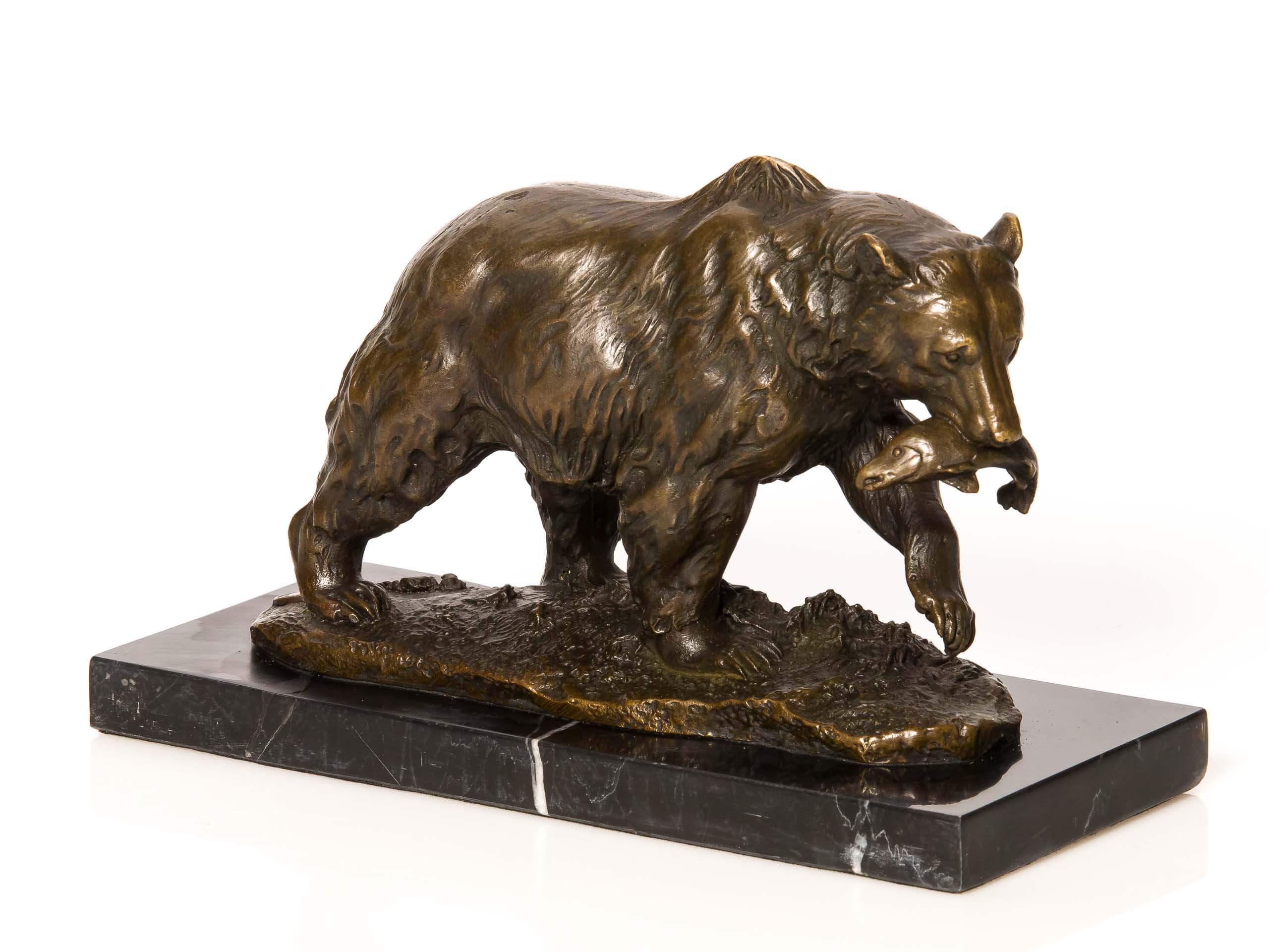 Bronze Grizzly Bär Fisch Bronzeskulptur Bronzefigur Skulptur Antikstil sculpture