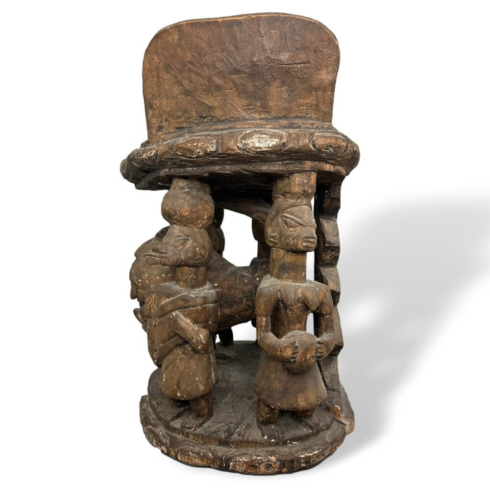 Holzskulptur, Sitzfigur, Säule/Unterbau, Figurengruppe, Vintage-Holz