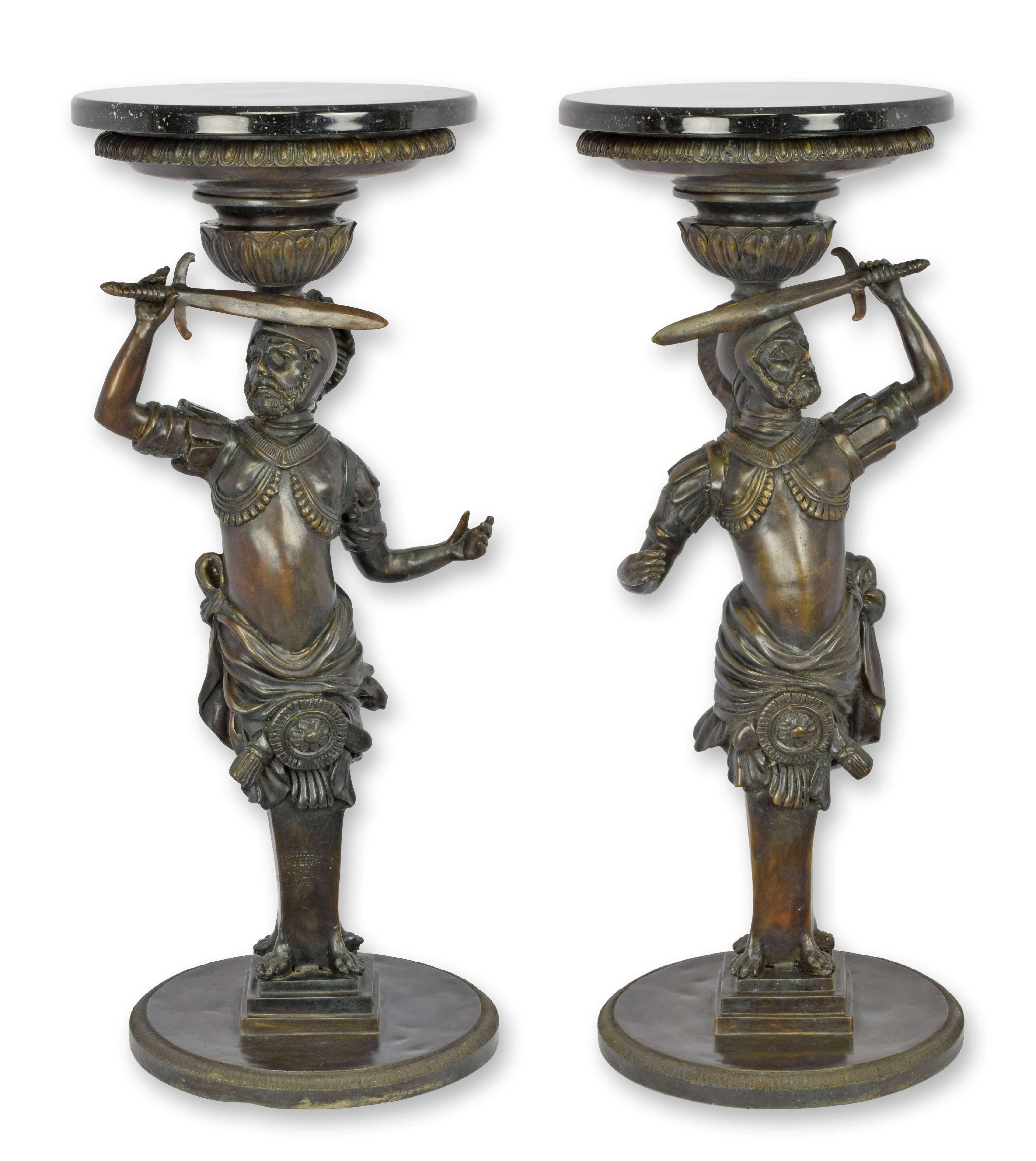 Paar Bronze Guéridon mit Marmorplatte Replikat Retro Design Dekoration
