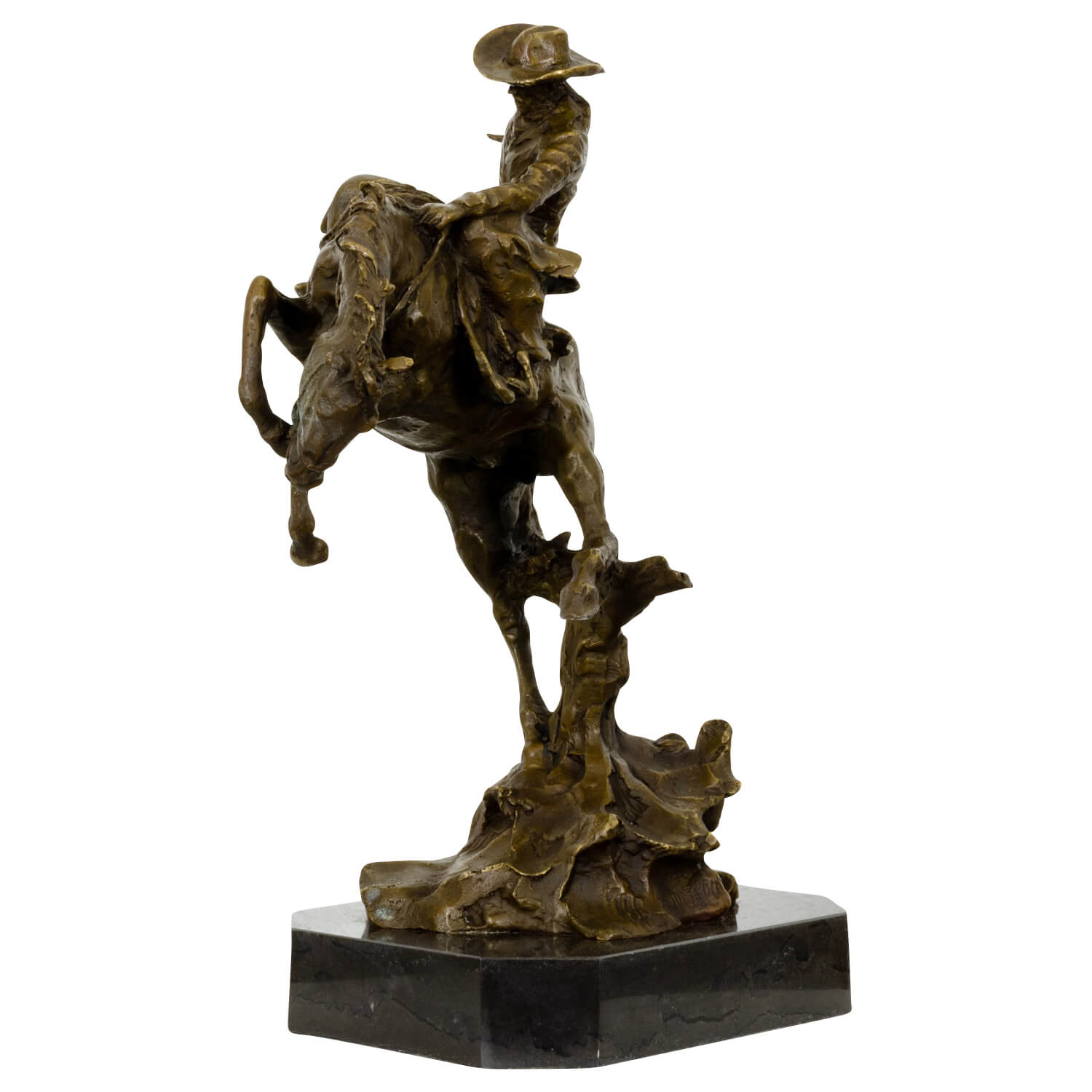 Bronzeskulptur Figur Rodeo Reiter Statue Pferd Cowboy Antik-Stil 38cm