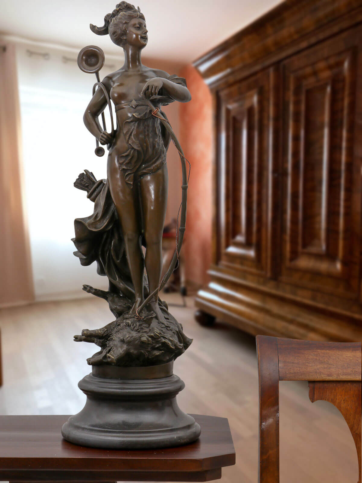 Bronzeskulptur Diana Göttin der Jagd im Antik-Stil Bronze Figur Statue 68cm