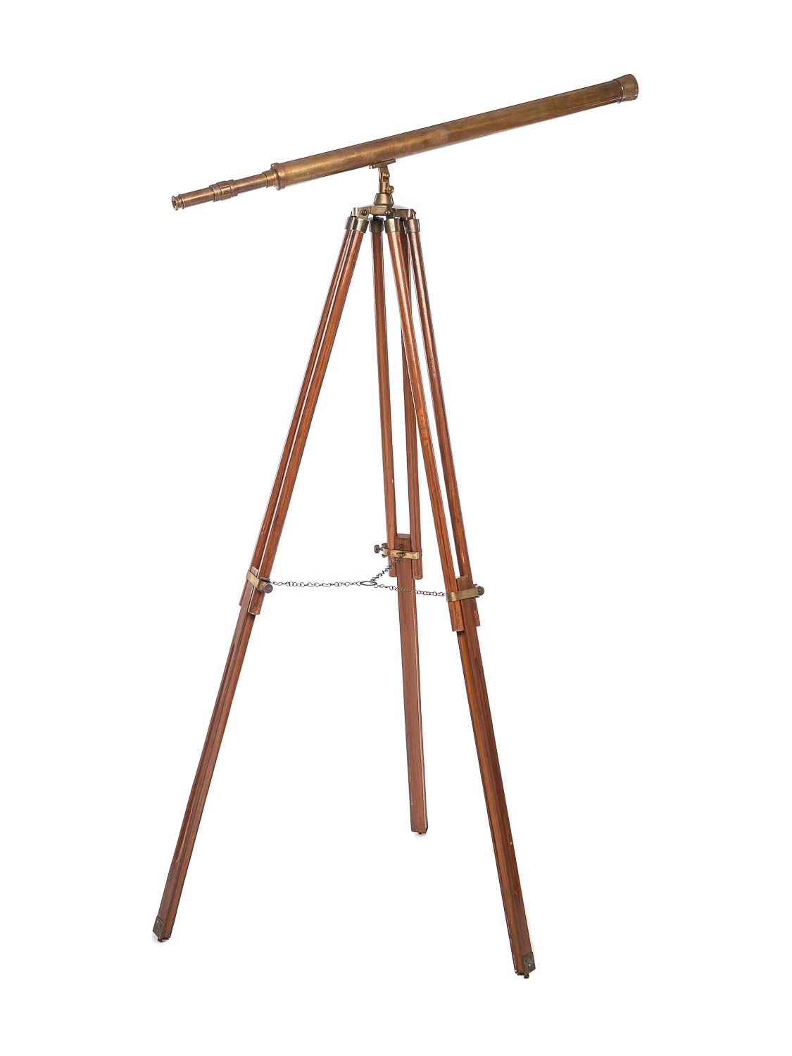 Großes Teleskop Fernrohr Fernglas Messing brüniert Holz Stativ 150cm Antikstil