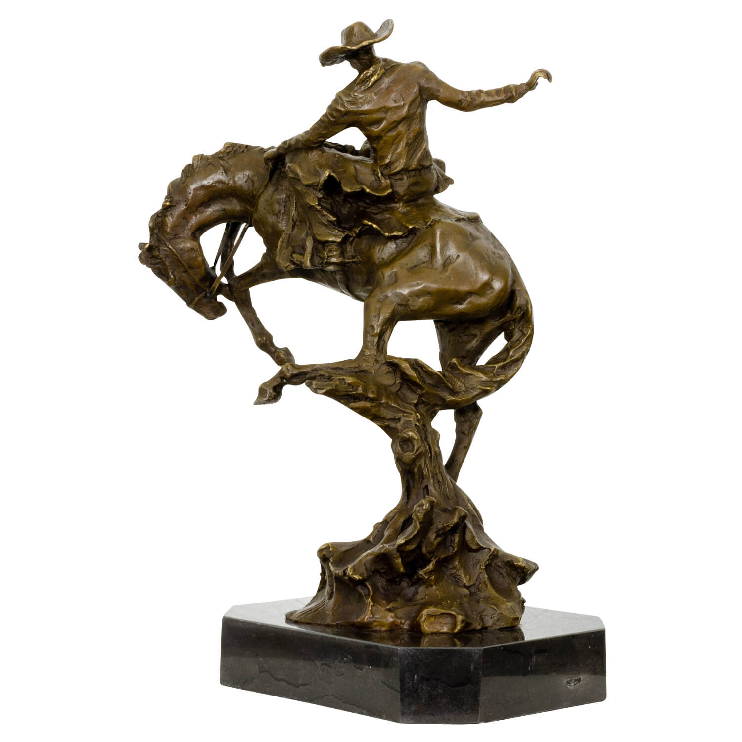 Bronzeskulptur Figur Rodeo Reiter Statue Pferd Cowboy Antik-Stil 38cm