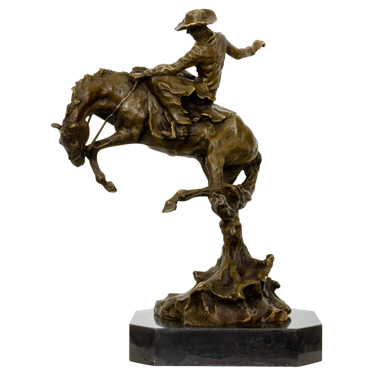 Bronzeskulptur Figur Rodeo Reiter Statue Pferd Cowboy Antik-Stil 38cm