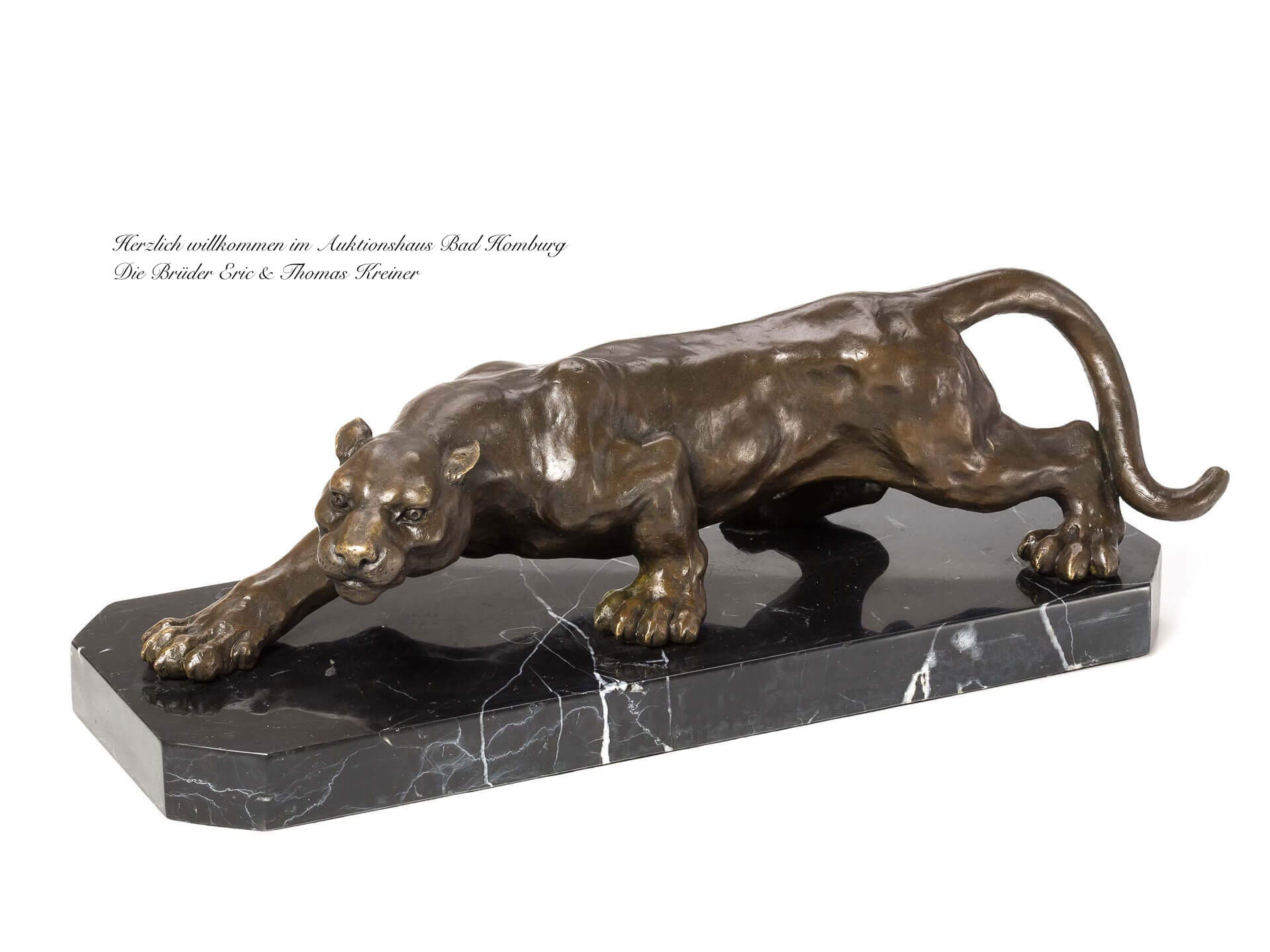 Bronze Tiger, Statue, Bronze sculpture, Marmorbasis, Pantherenfigur