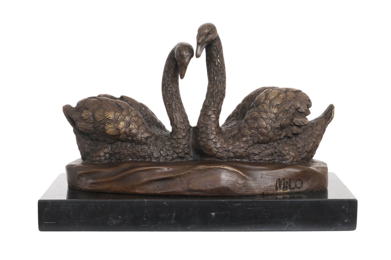 Skulptur Schwan Schwanenpaar Antik-Stil Bronzeskulptur Bronze Figur Statue 20cm