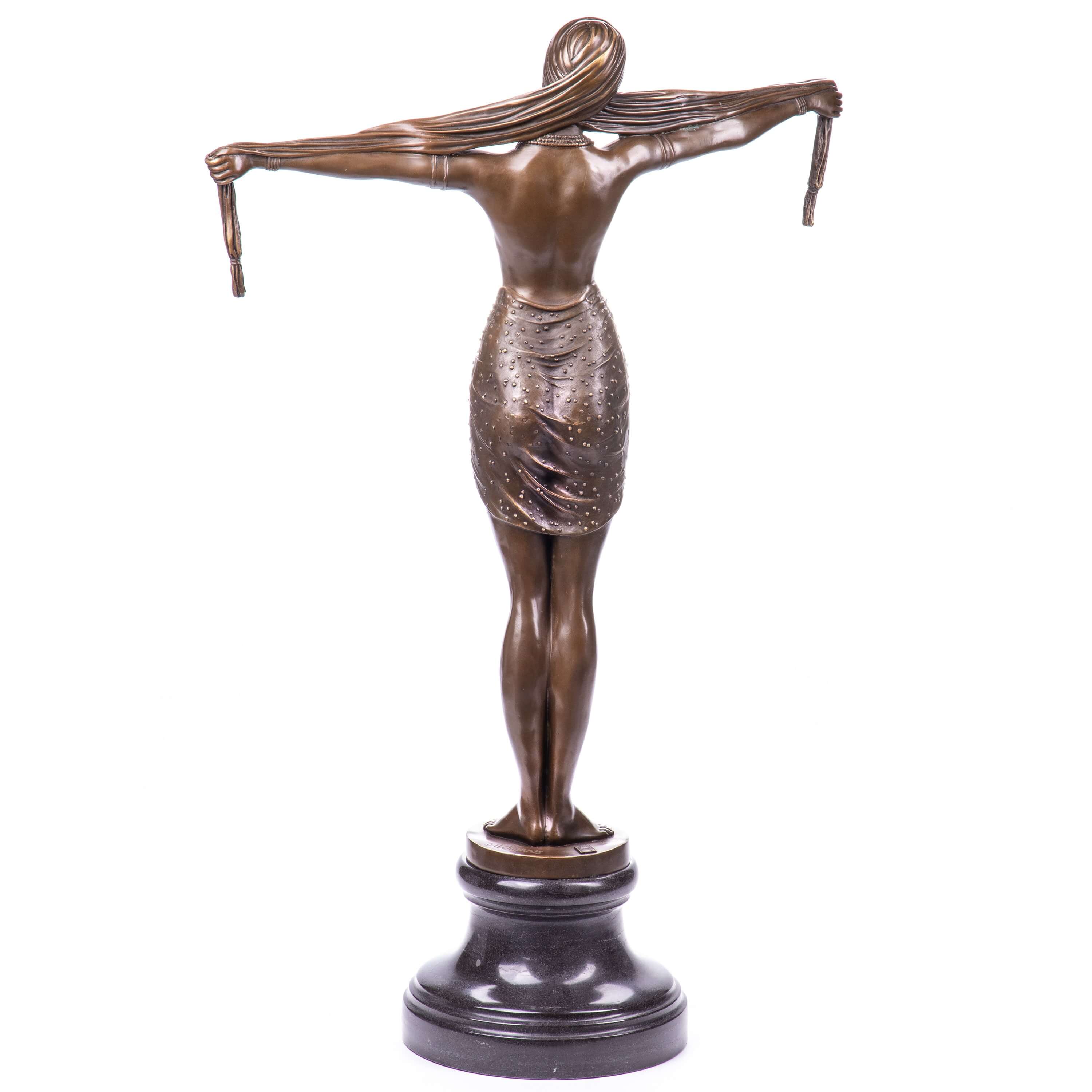 Bronze Figurine, Statue, Female Silhouette, Draped Dress, Base Stand