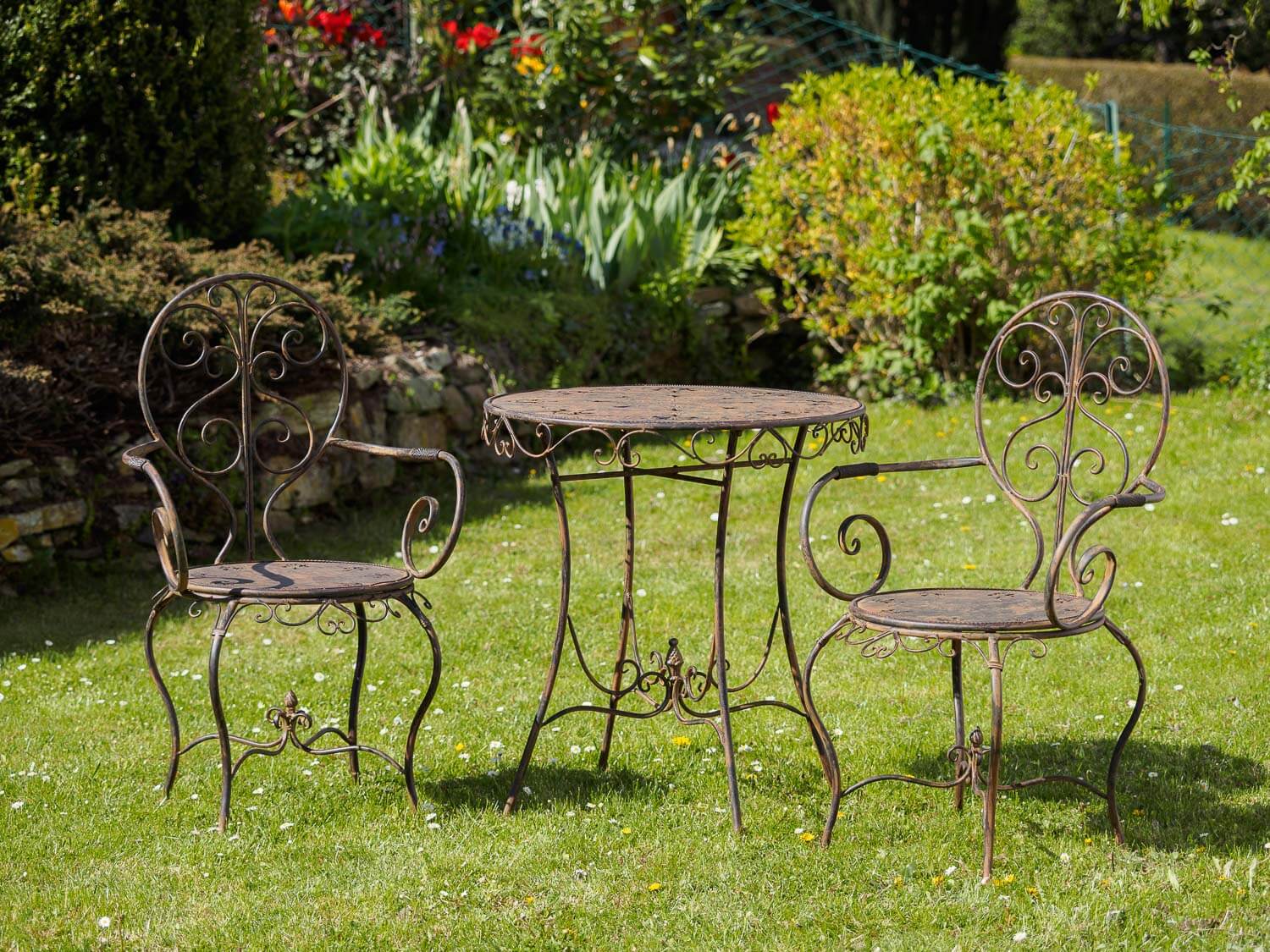 Gartenset Eisen Metall Garnitur Garten Möbel braun Antik-Stil
