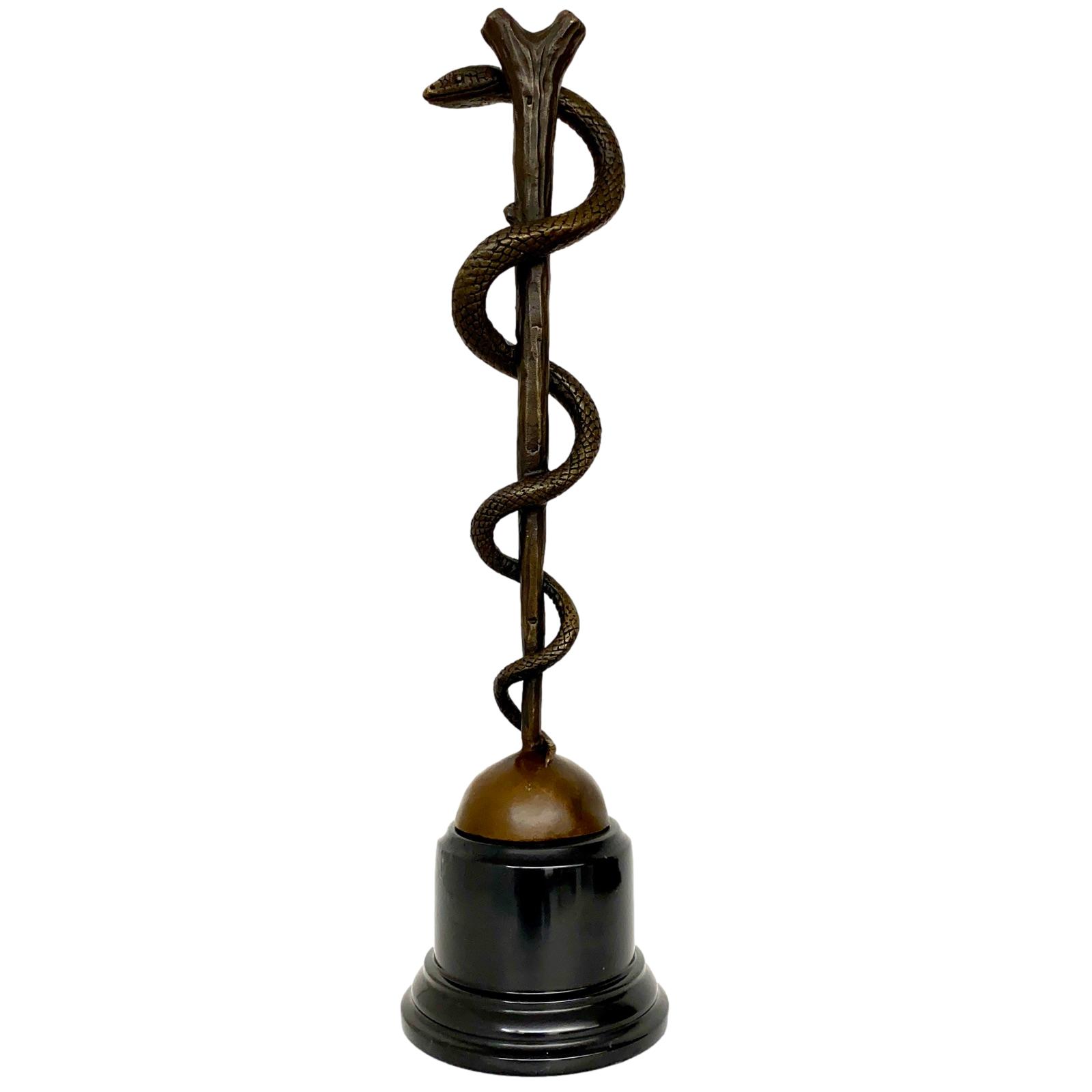 Bronzeskulptur Äskulapstab Arzt nach Caduceus 38cm Antik-Stil Replik Kopie