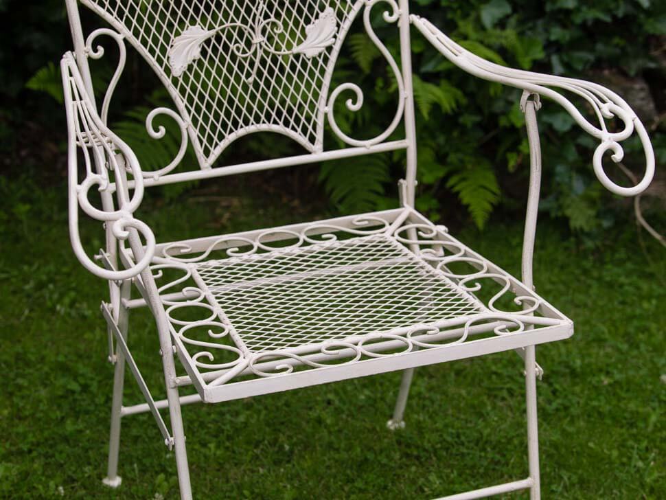 Nostalgie Gartensessel Stuhl Sessel Metall Klappstuhl antik Stil creme weiss