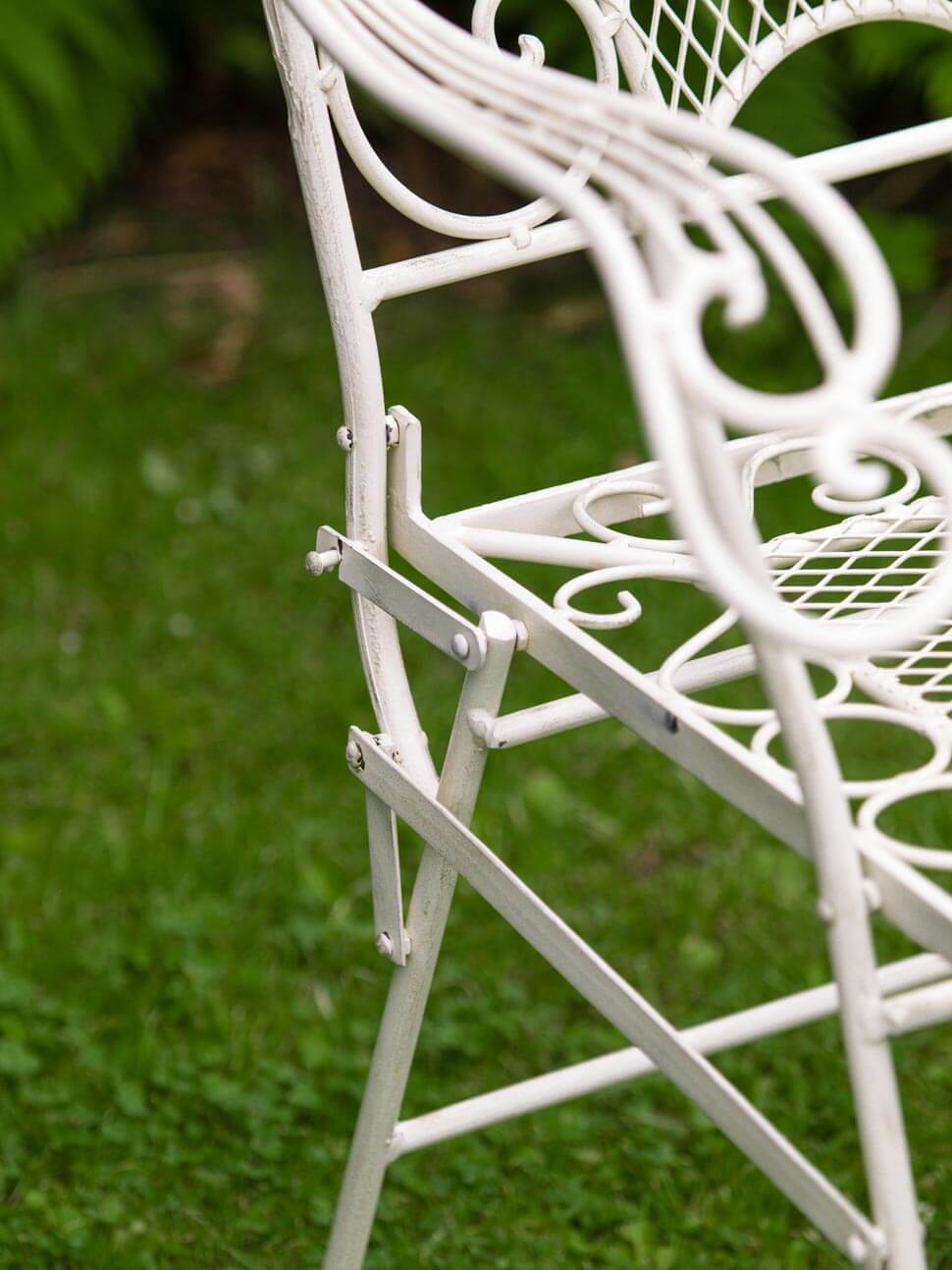 Nostalgie Gartensessel Stuhl Sessel Metall Klappstuhl antik Stil creme weiss
