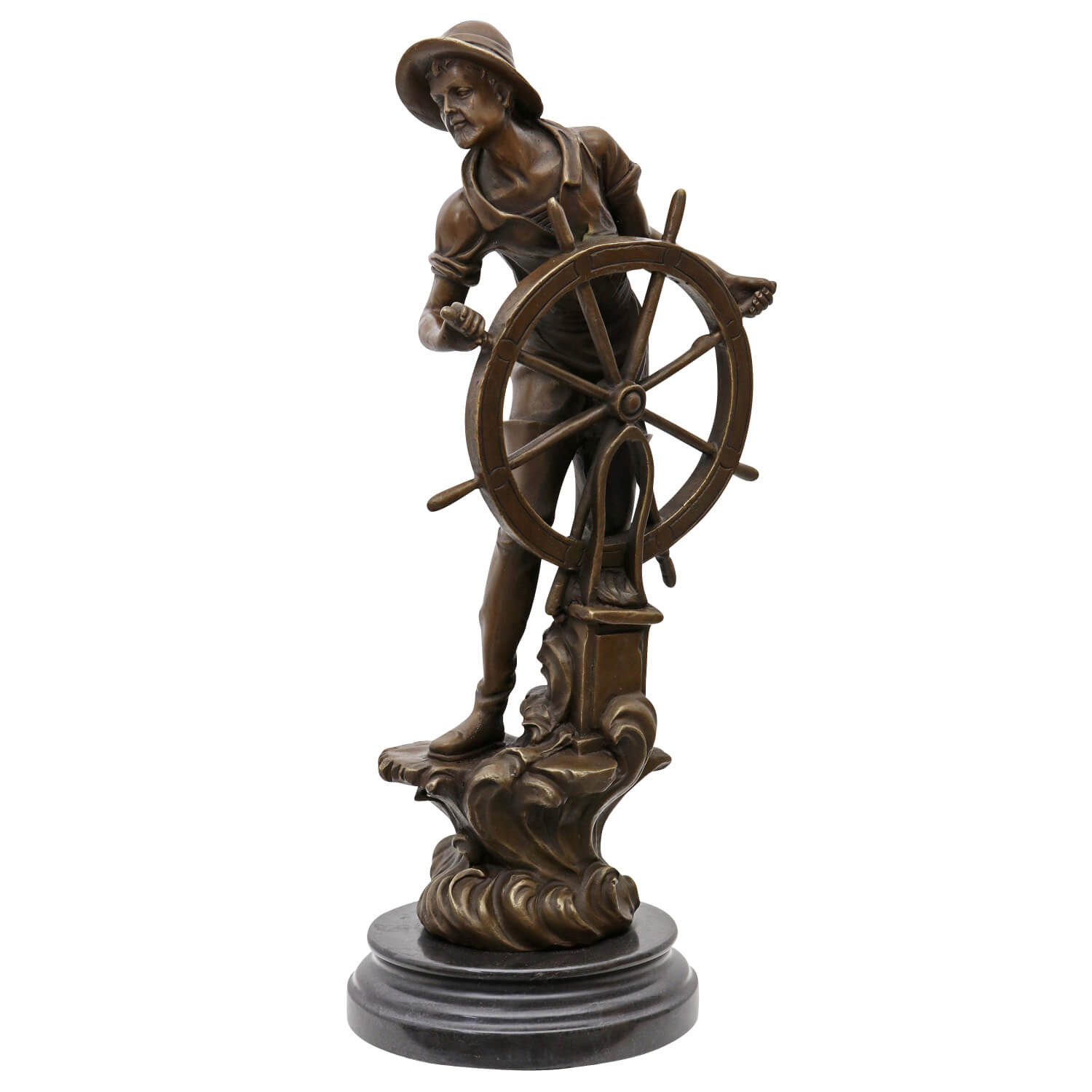 Seefahrer Bronzeskulptur Kapitän Schiff maritim Nautik See Steuermann 43cm