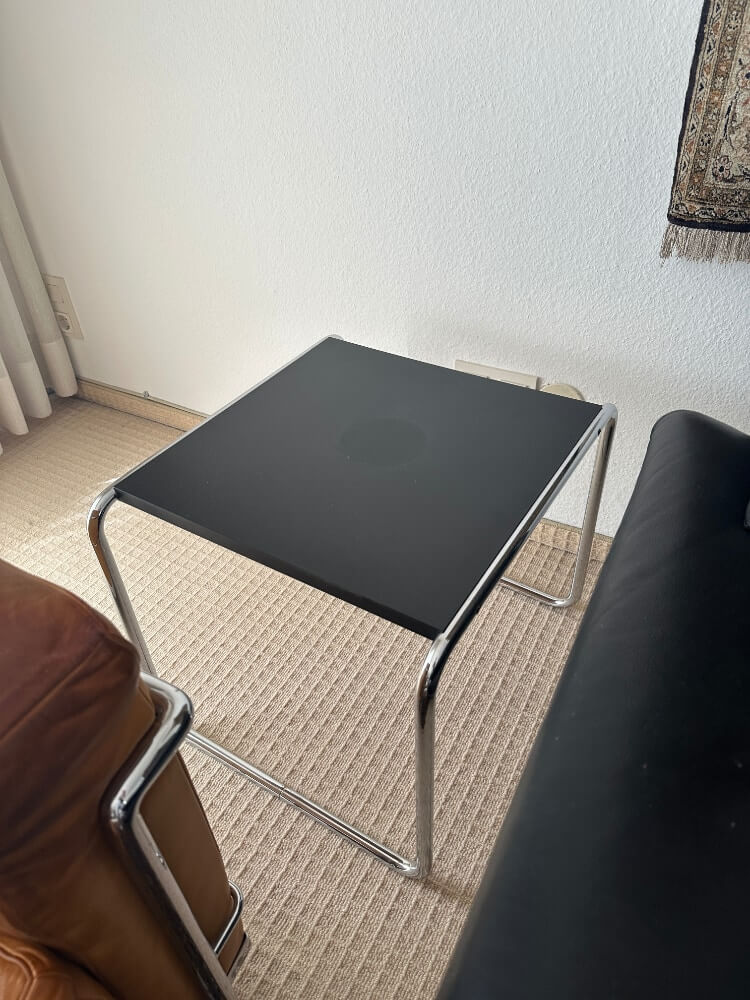 Beistelltisch, Schwarz, Metallrahmen, Kunststoffoberfläche, Rundloch