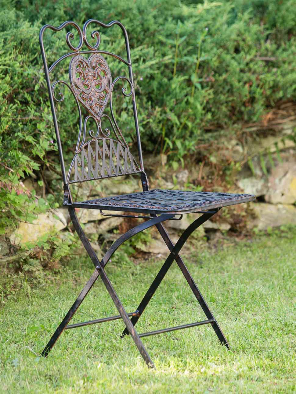2x Gartenstuhl Paar Stuhl Bistrostuhl Eisen Antik-Stil Gartenmöbel braun
