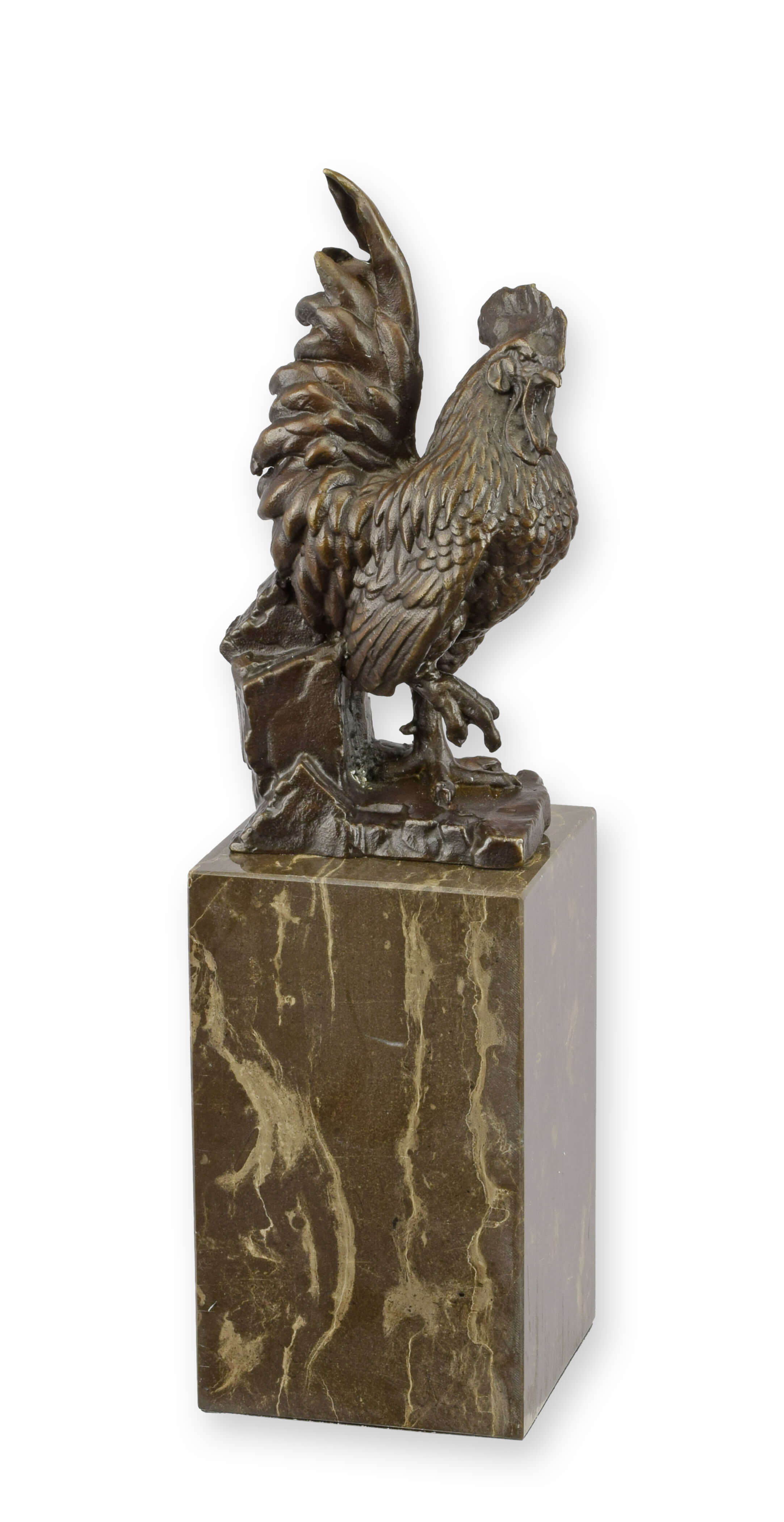 Bronzestatue, Hahn, Henne, Vogel, Basis