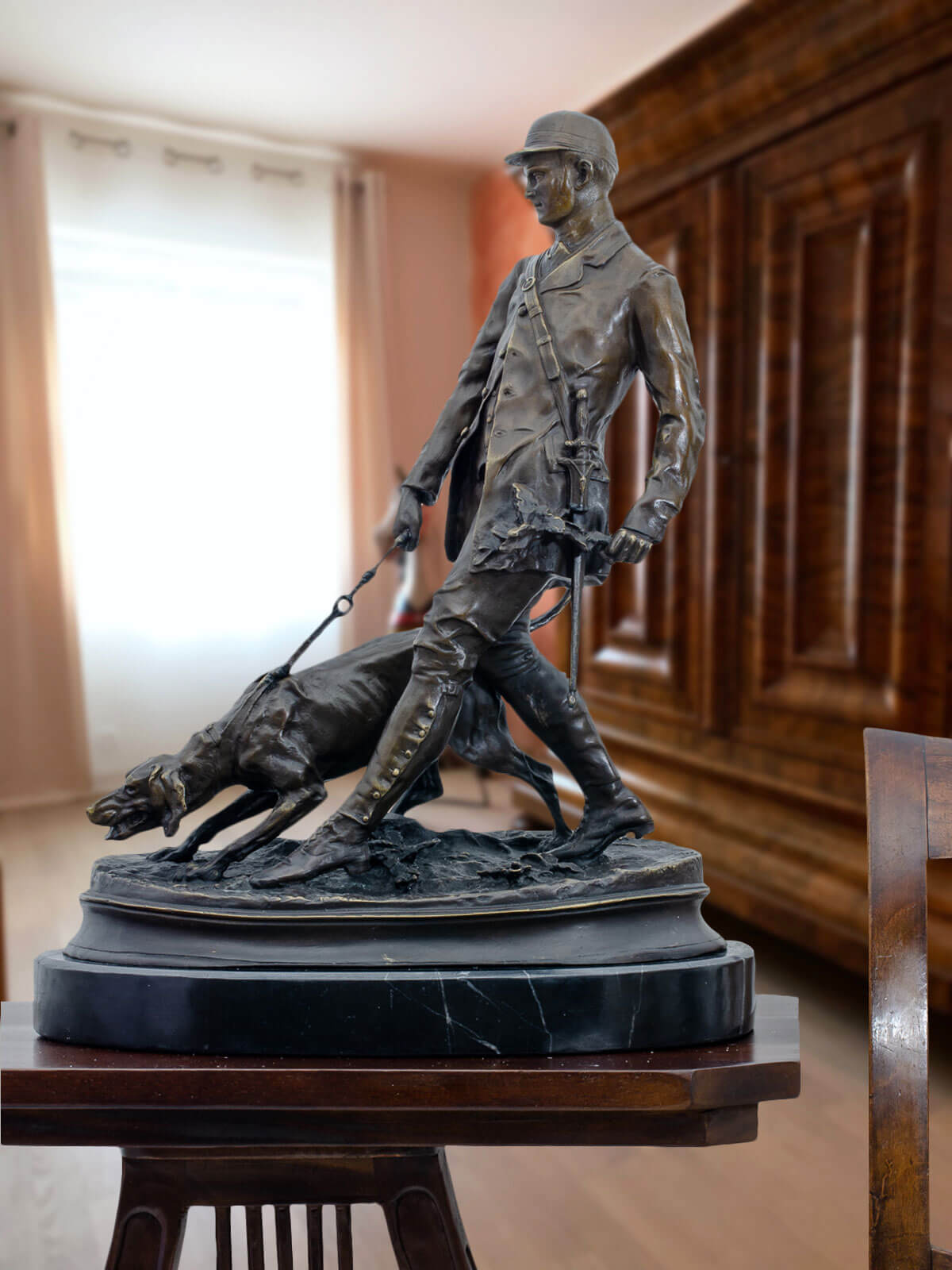 Bronzeskulptur Jäger Hund Antik-Stil Bronze Figur Statue Pierre Jules Mene 47cm