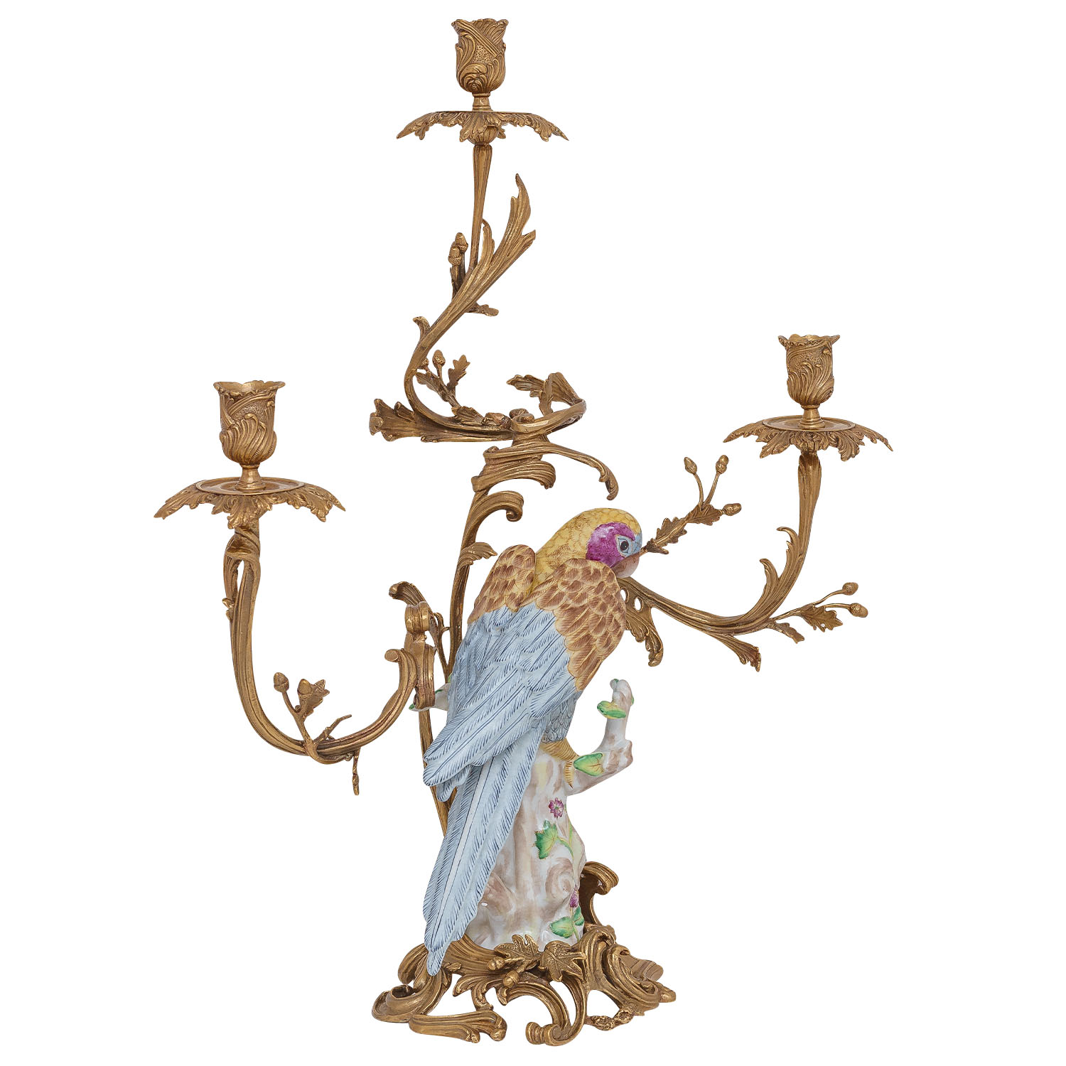 Kerzenständer Vogel Papagei Kerzenhalter Porzellan Bronze Antik-Stil 62cm (b)