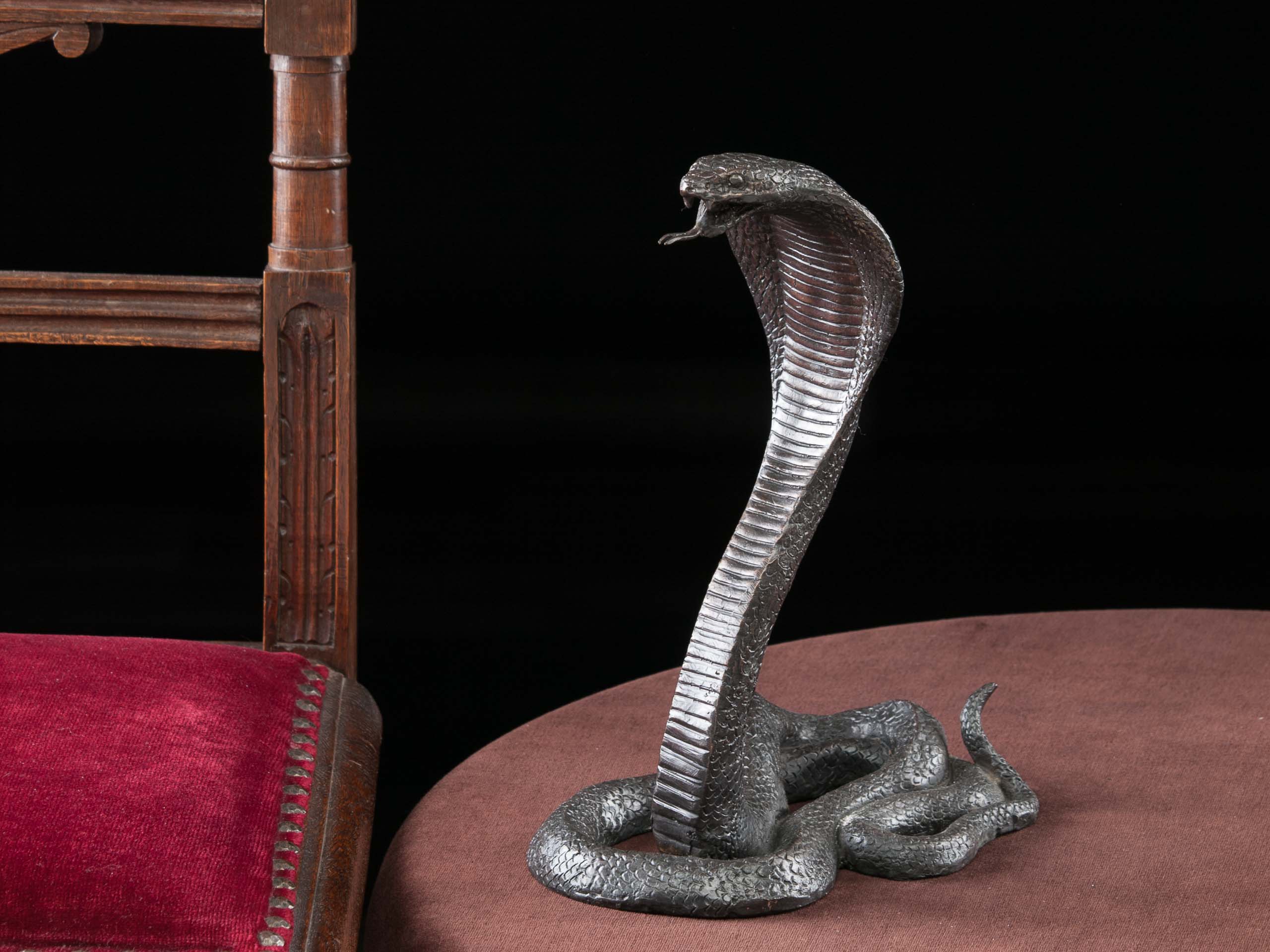 Bronze Skulptur Schlange Kobra Cobra Bronzeskulptur Statue Bronzefigur 28cm
