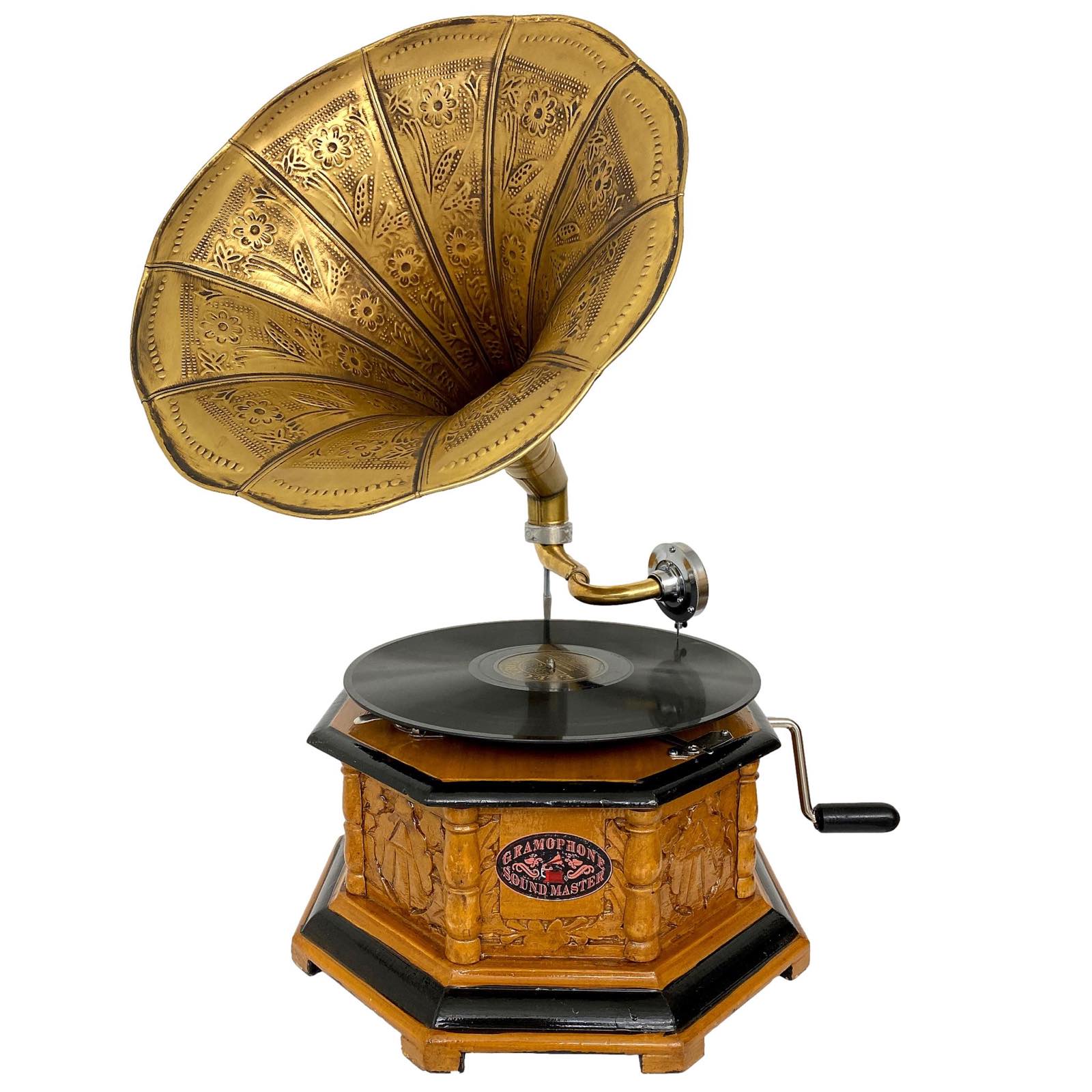 Grammophon Trichtergrammophon für Schellack Platten Gramophone im antik Stil