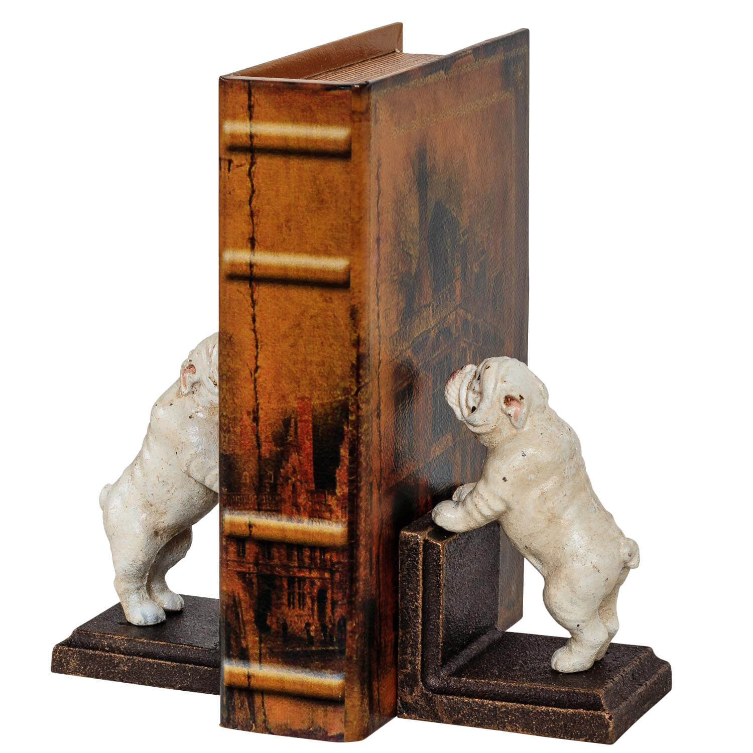 2 Buchstützen Buchständer Bulldogge Hund Figur Eisen 15cm