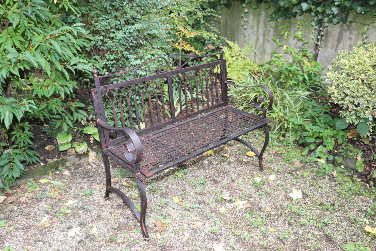 Gartenbank Bank Antik-Stil Garten Metall Eisen braun Gartenmöbel Parkbank 119cm
