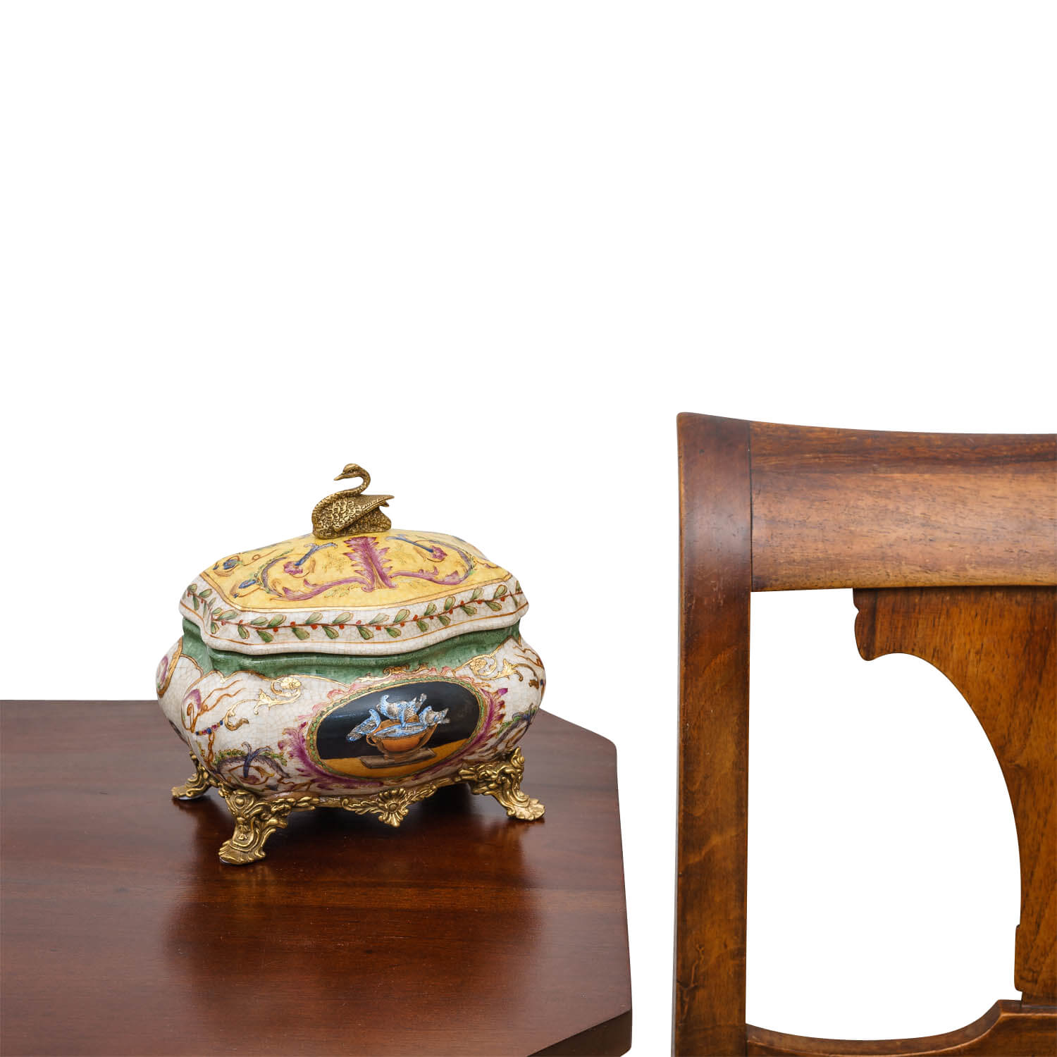 Porzellan Schatulle Schmuckschatulle Porzellanbox Dose Schwan Antik-Stil 17cm