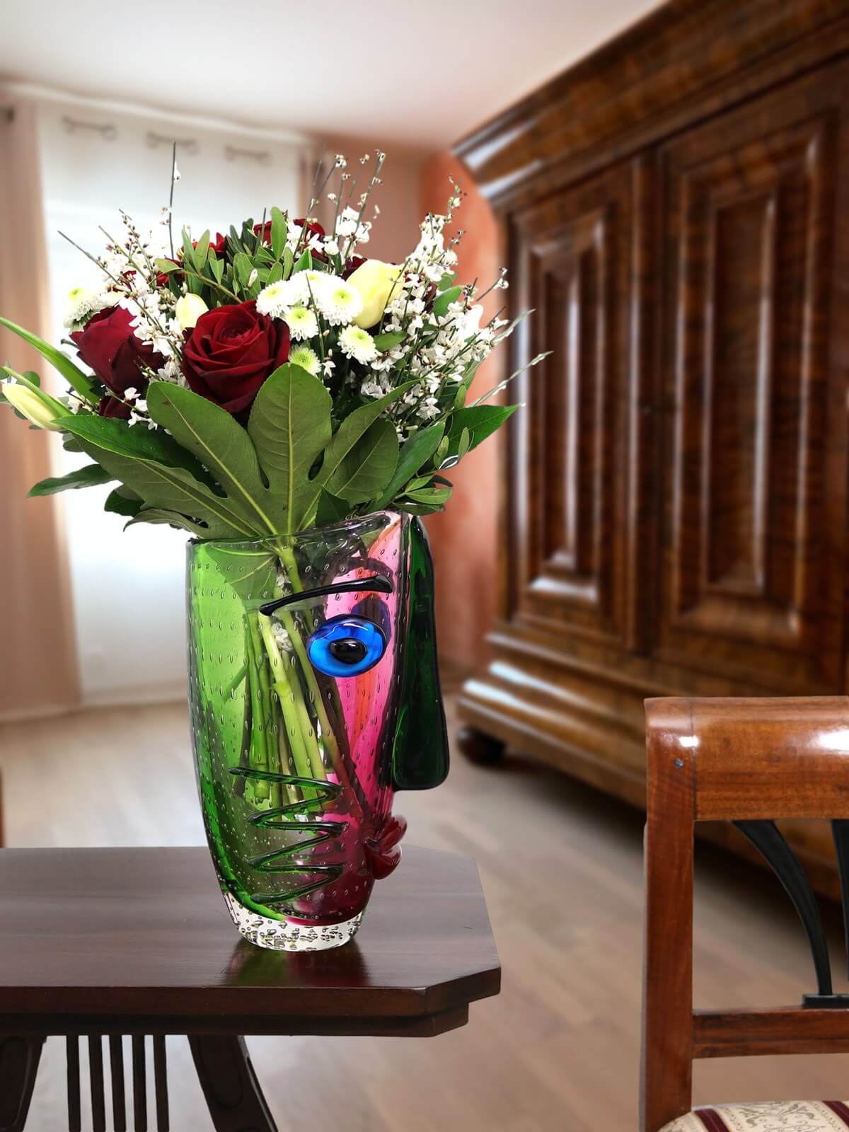 Glasvase Tischvase Vase Gesicht Glas im Murano Antik Stil 30cm