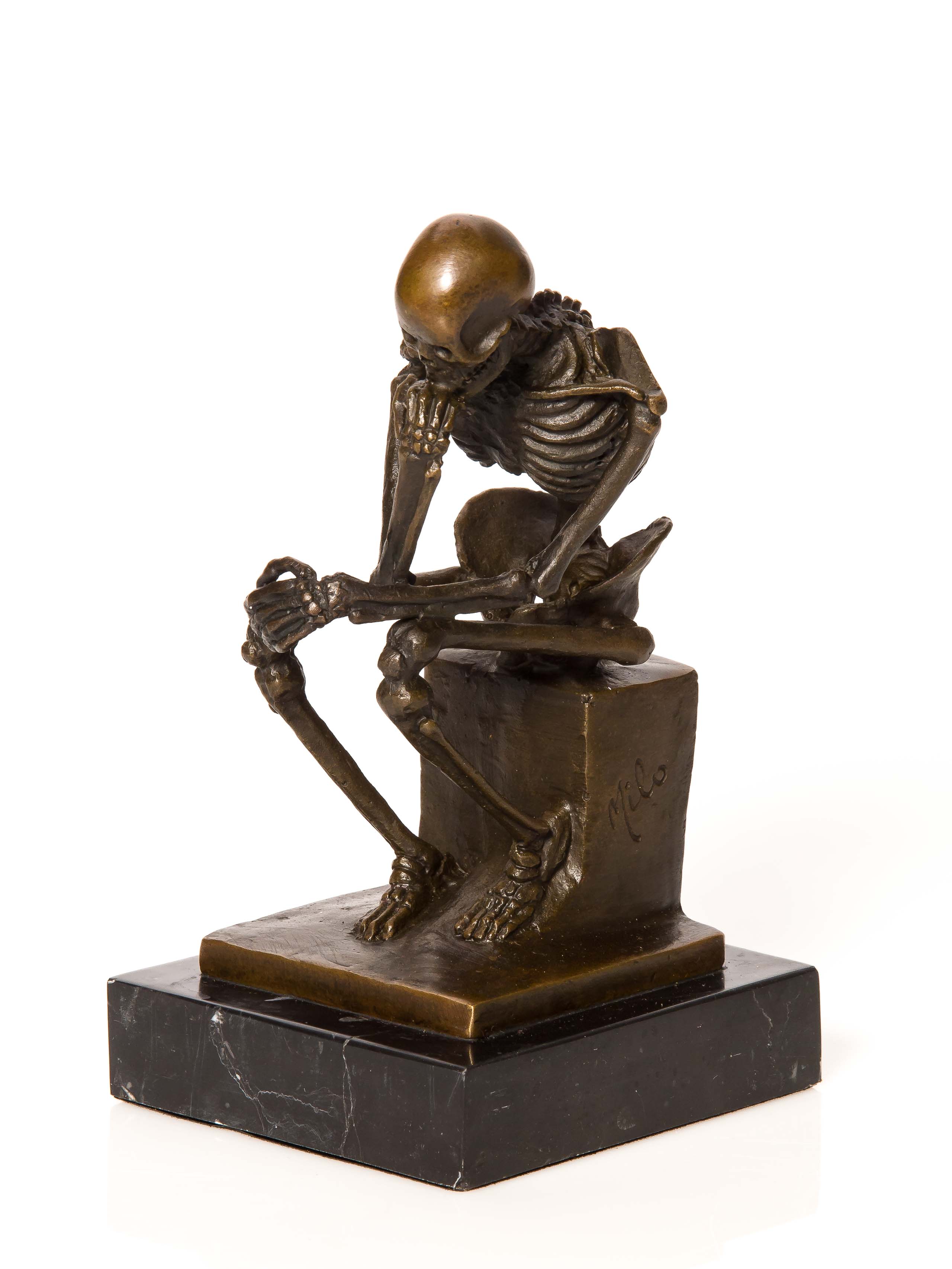 Bronze nach Rodin Skelett Gerippe Denker Bronzefigur Bronzeskulptur Anatomie