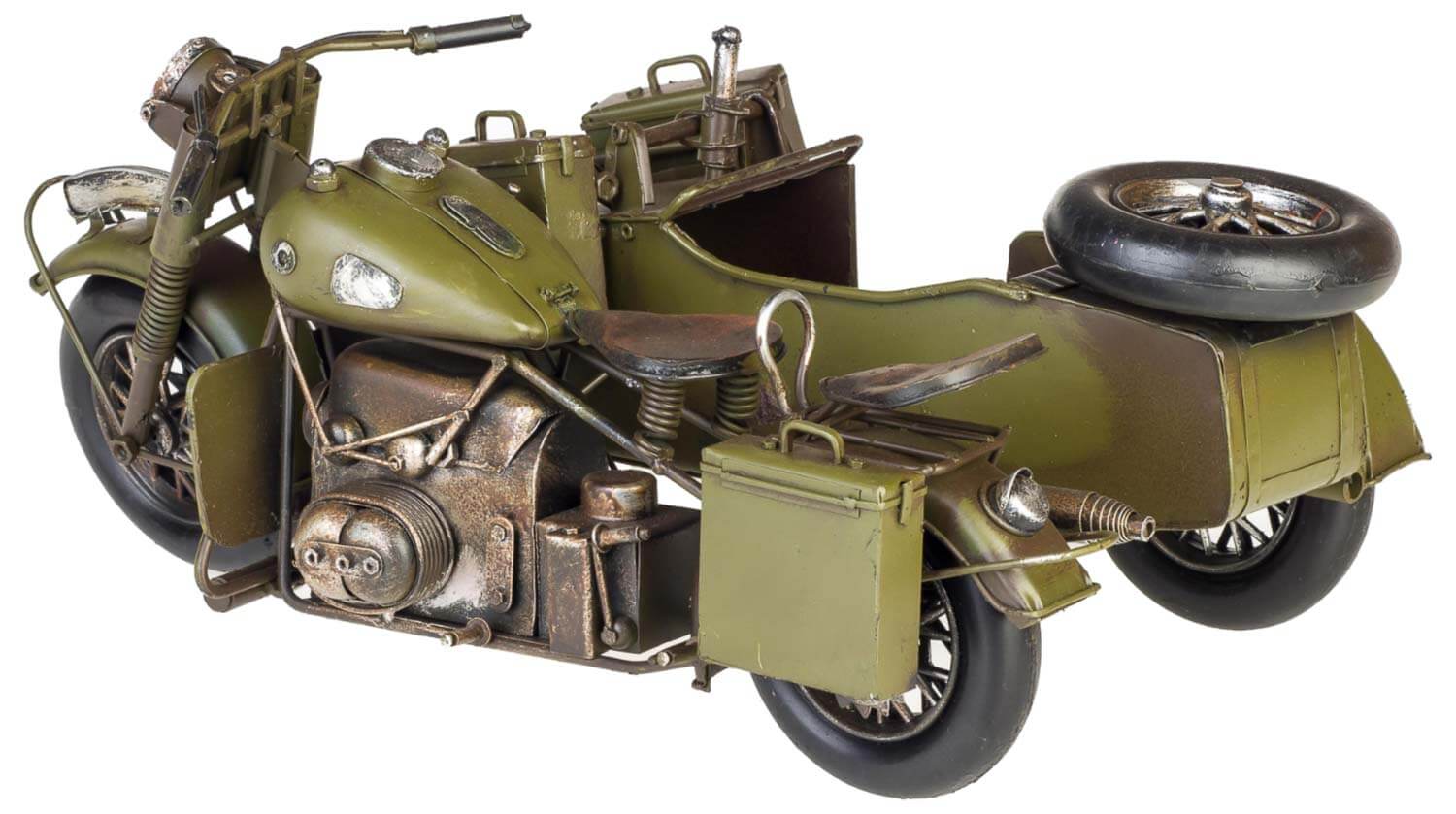 Modell Motorradgespann Blech Metall Motorrad Gespann Oldtimer Antik-Stil 36cm