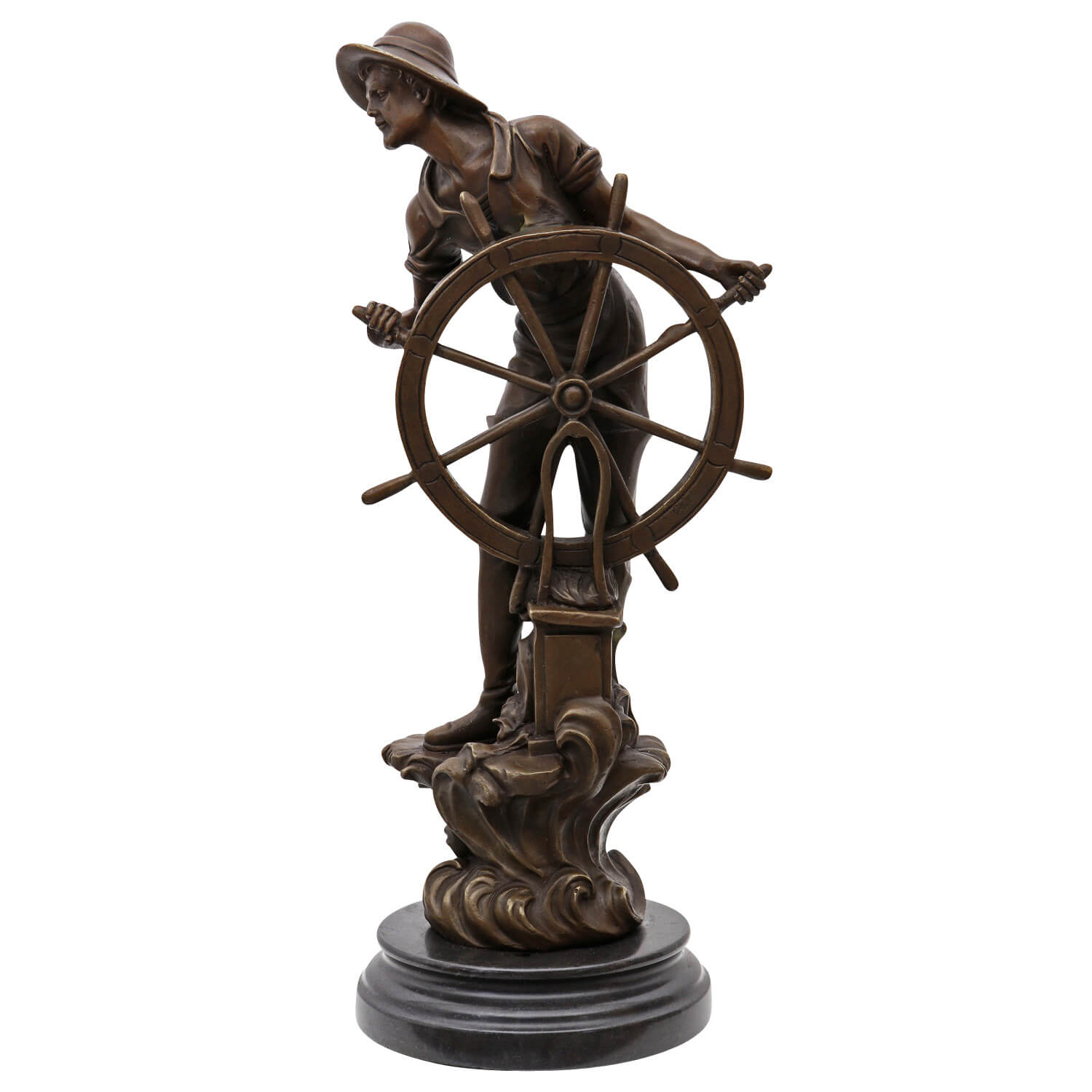 Seefahrer Bronzeskulptur Kapitän Schiff maritim Nautik See Steuermann 43cm