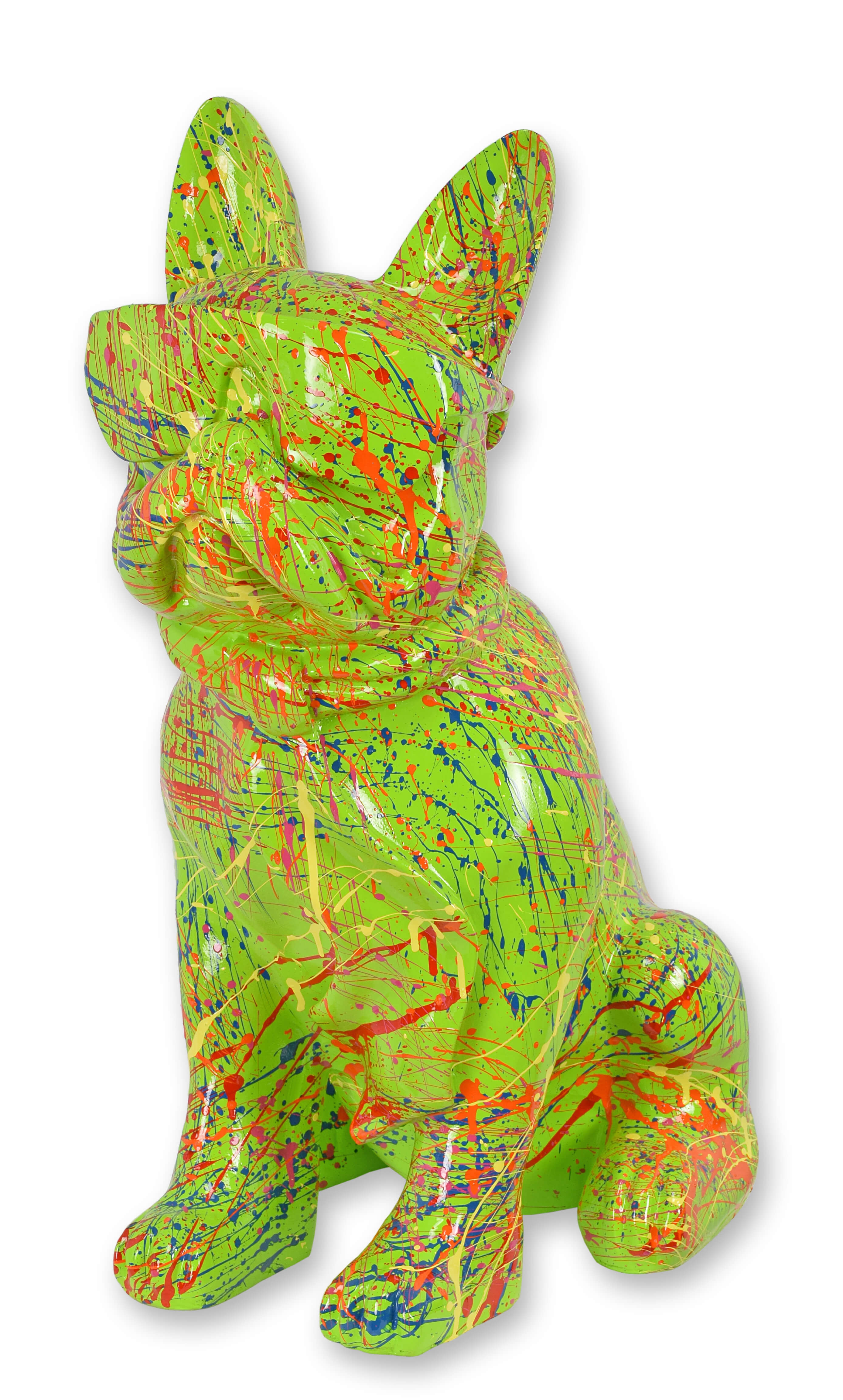 Figur Bulldogge mit Sonnenbrille und Krawatte grüne Spritzer Replikat Retro Design Dekoration