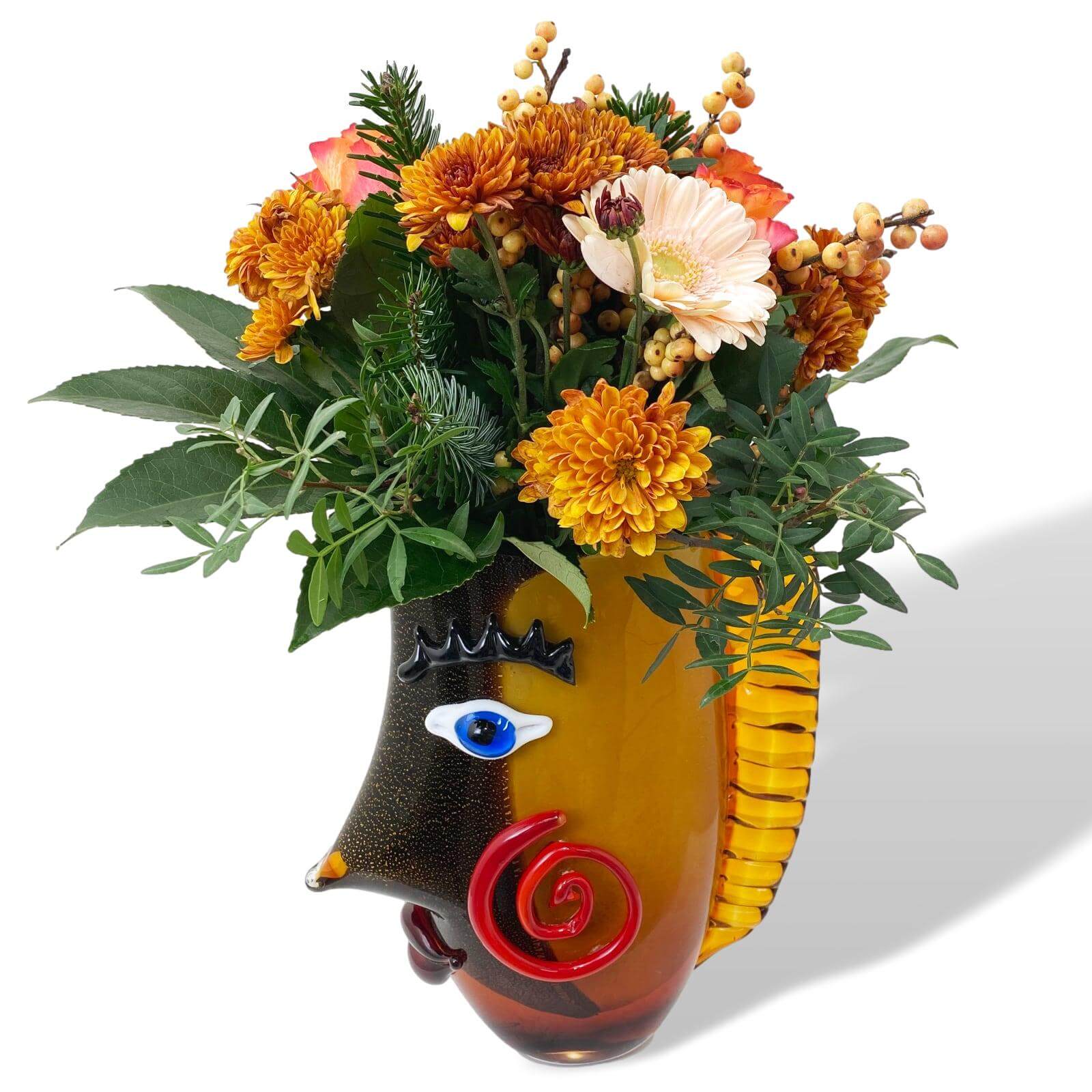 Glasvase Vase Abstrakt Blumenvase Gesicht Glas Murano-Stil Antik-Stil 33cm