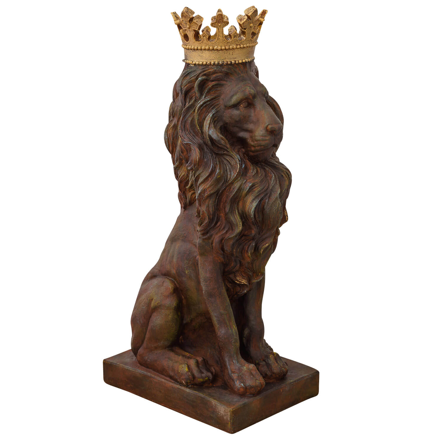 Skulptur Löwe mit Krone Figur Statue Raubkatze Kunststein Antik-Stil 92cm