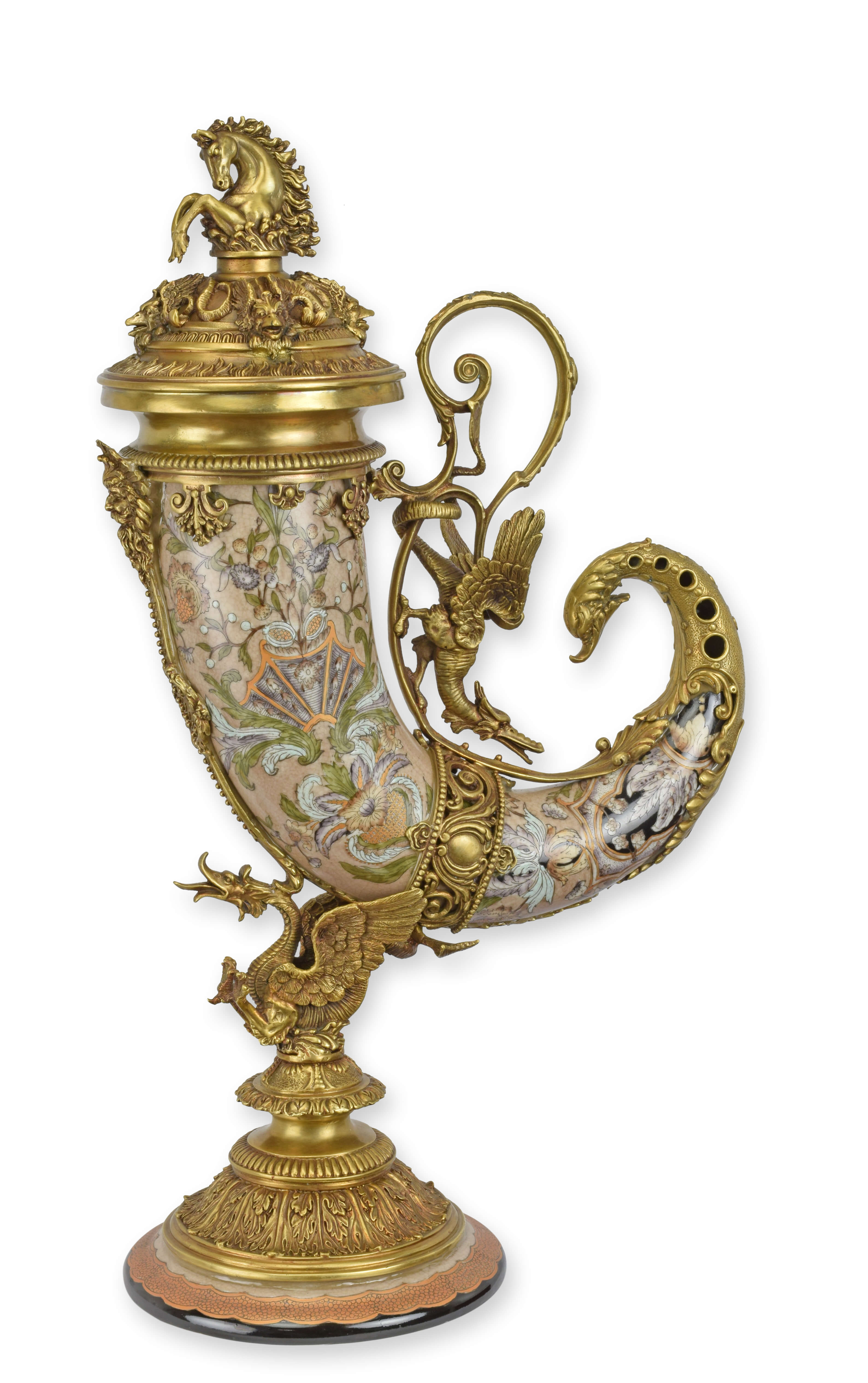 Füllhorn Porzellan mit Bronze verziert Replikat Retro Design Dekoration