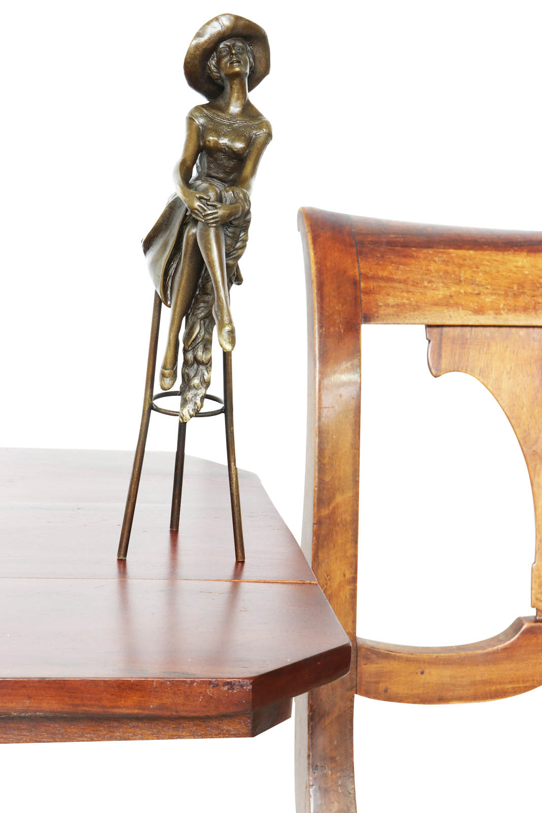 Bronzeskulptur Bronze Figur Frau auf Barhocker nach Chiparus Antik-Stil Replik