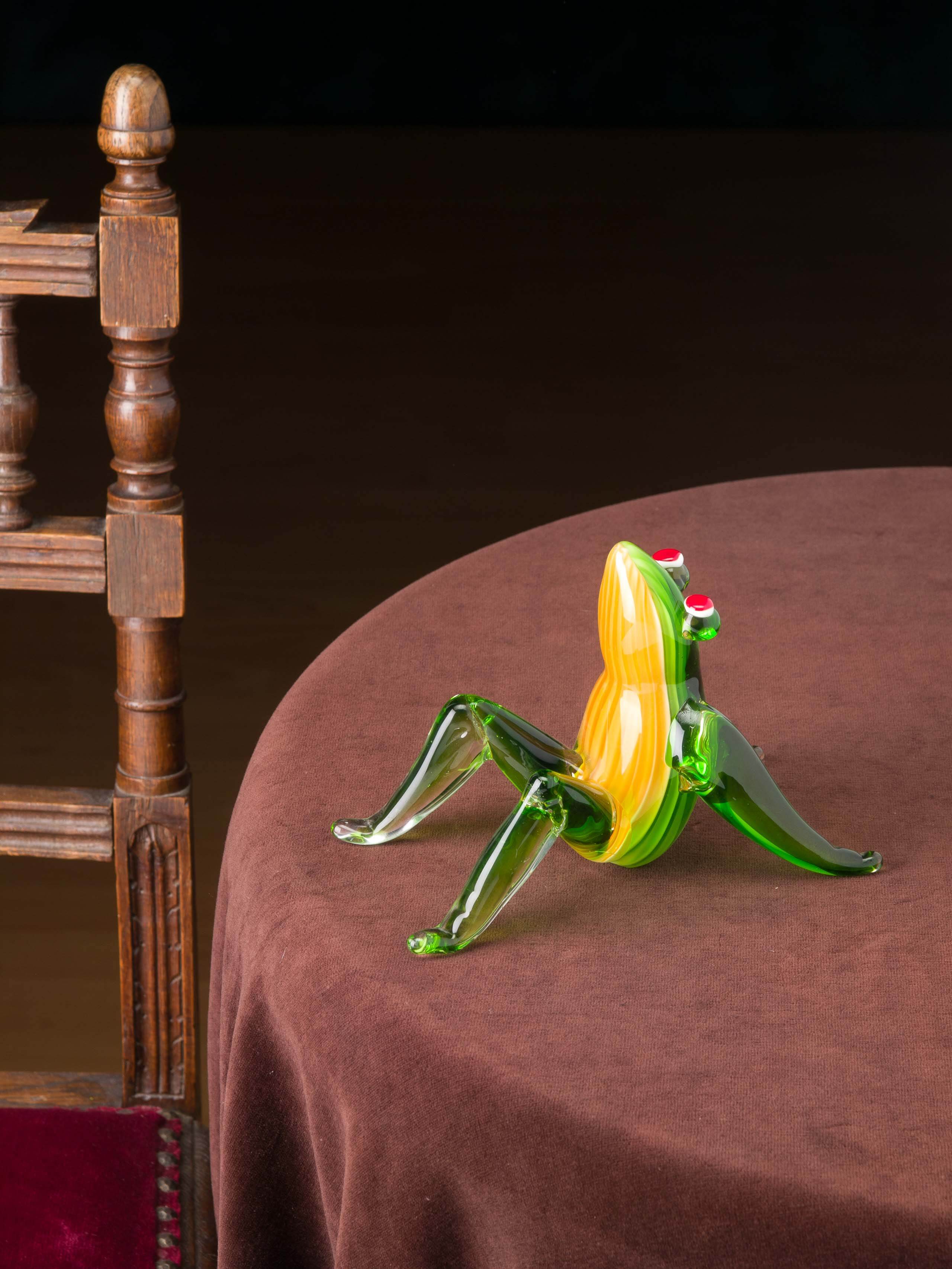 Glasfigur Frosch Glas Figur glass frog Glaskunst Glasobjekt Dekoration 13cm