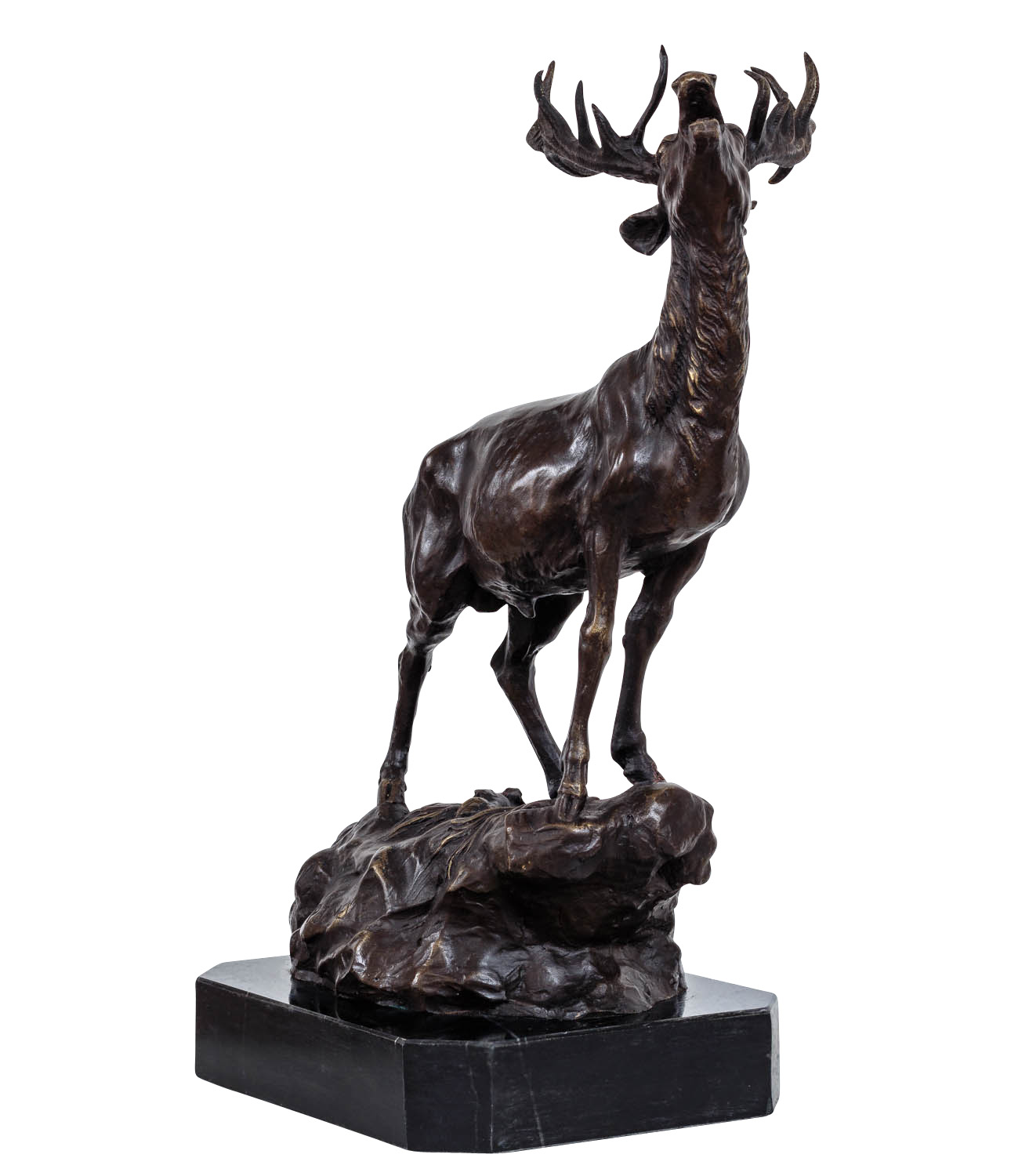 Bronzeskulptur Hirsch Felsen im Antik-Stil Bronze Figur Statue 38cm