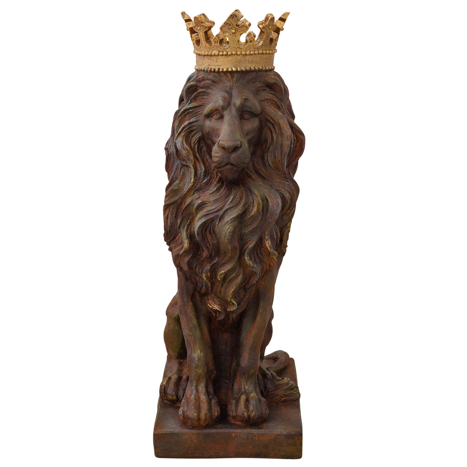 Skulptur Löwe mit Krone Figur Statue Raubkatze Kunststein Antik-Stil 92cm