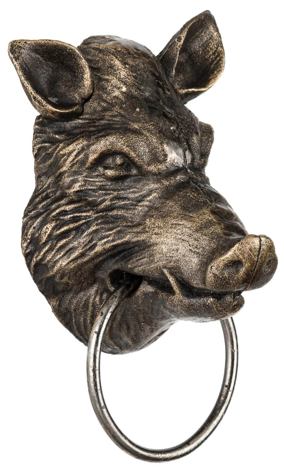 Handtuchhalter Wildschwein Kopf Figur Skulptur Eisen Antik-Stil - 25cm