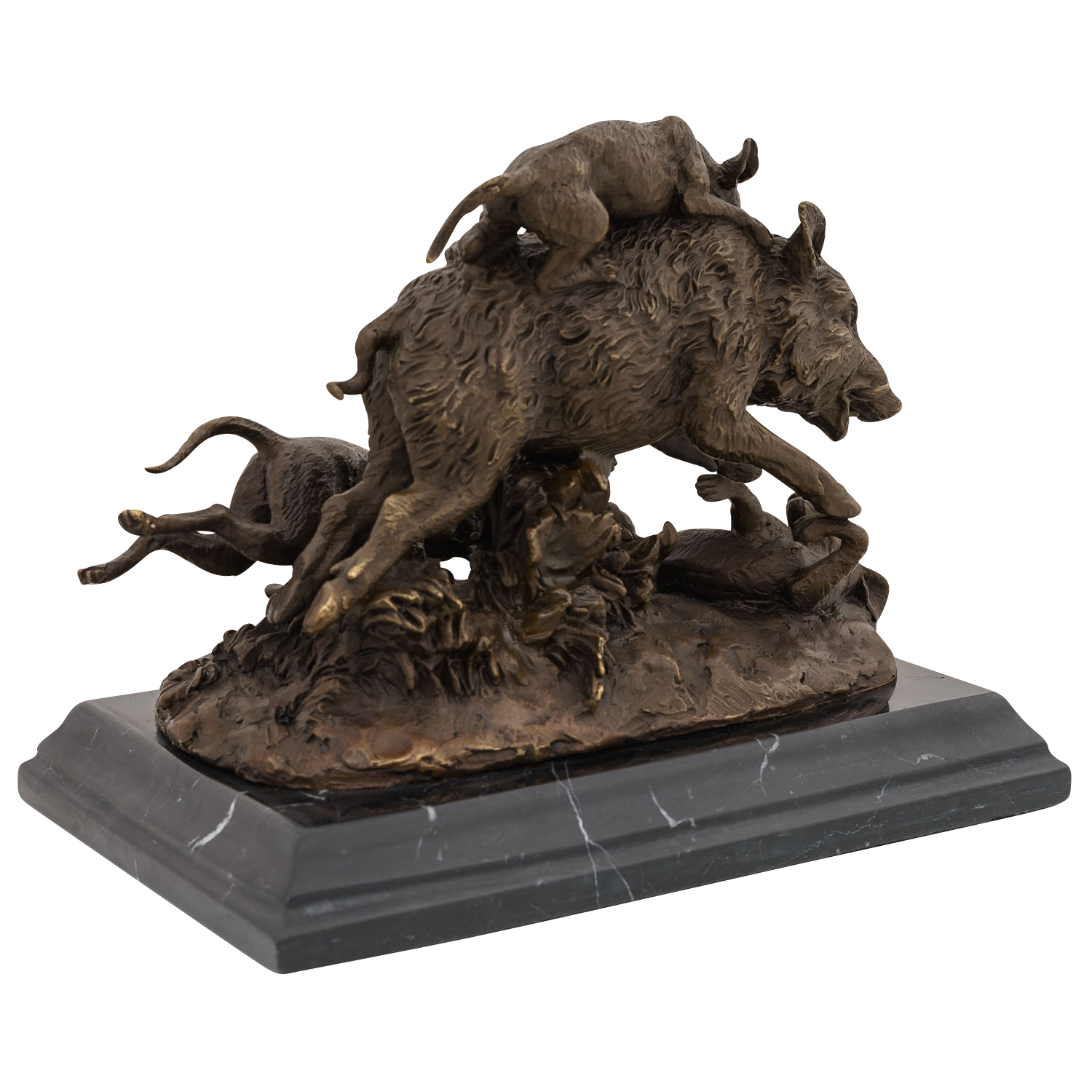 Bronzeskulptur Hund Wildschwein Jagd im Antik-Stil Bronze Figur Statue 23cm