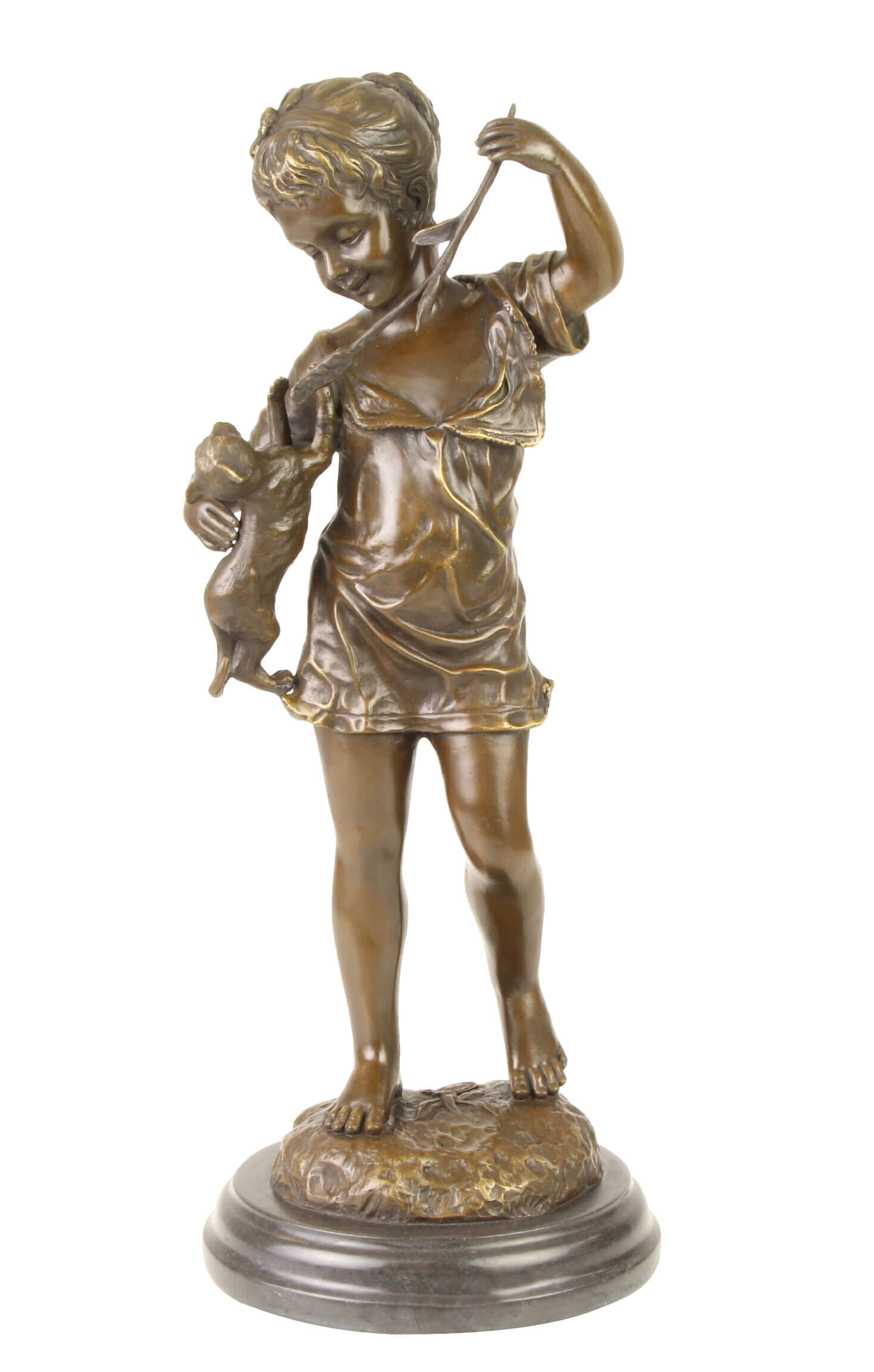Bronzeskulptur Mädchen Katze im Antik-Stil Bronze Figur Statue 39cm