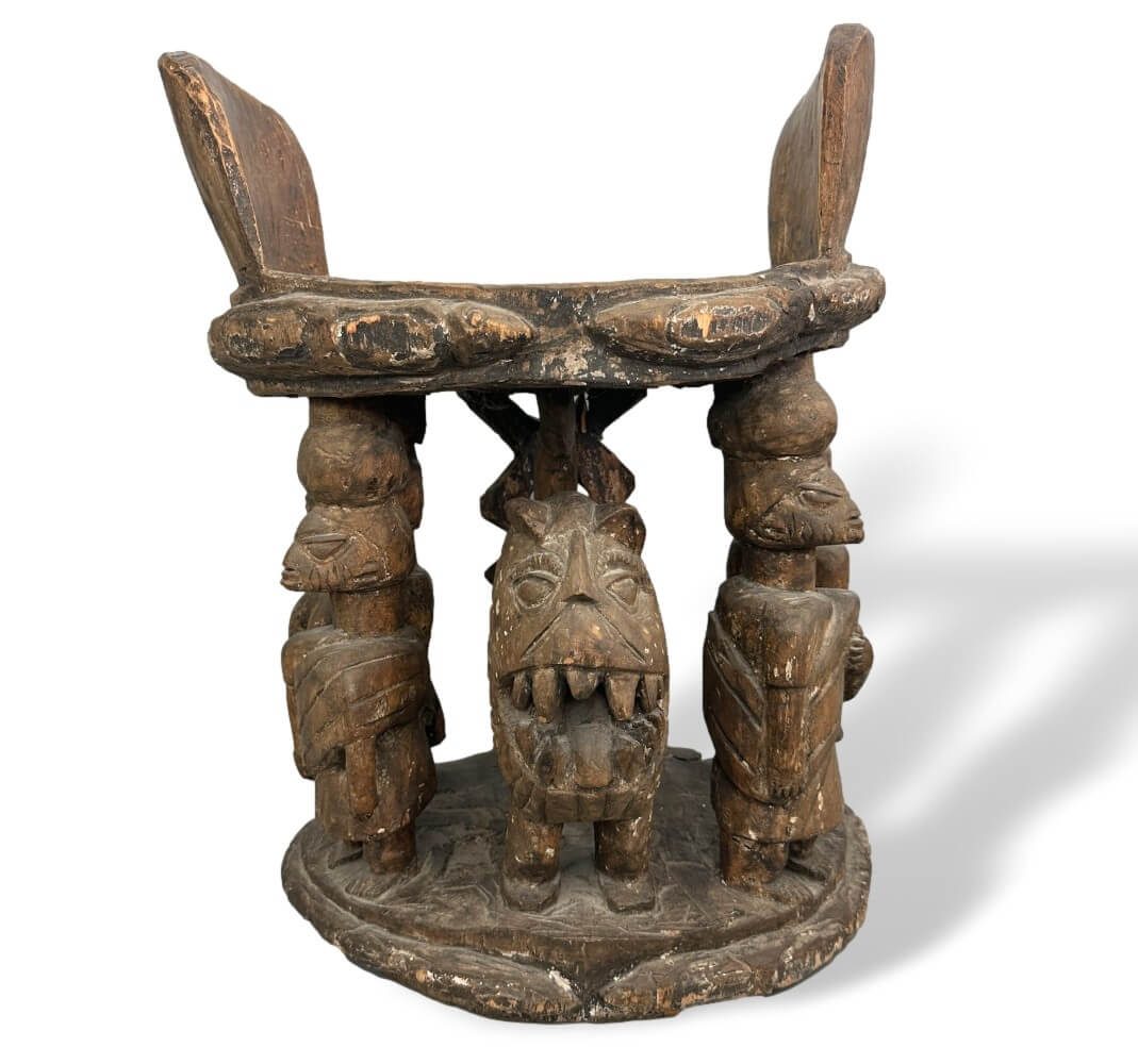 Holzfigur, Skulptur, Sitzbank, Maskenstil, Afrikanische Kunst