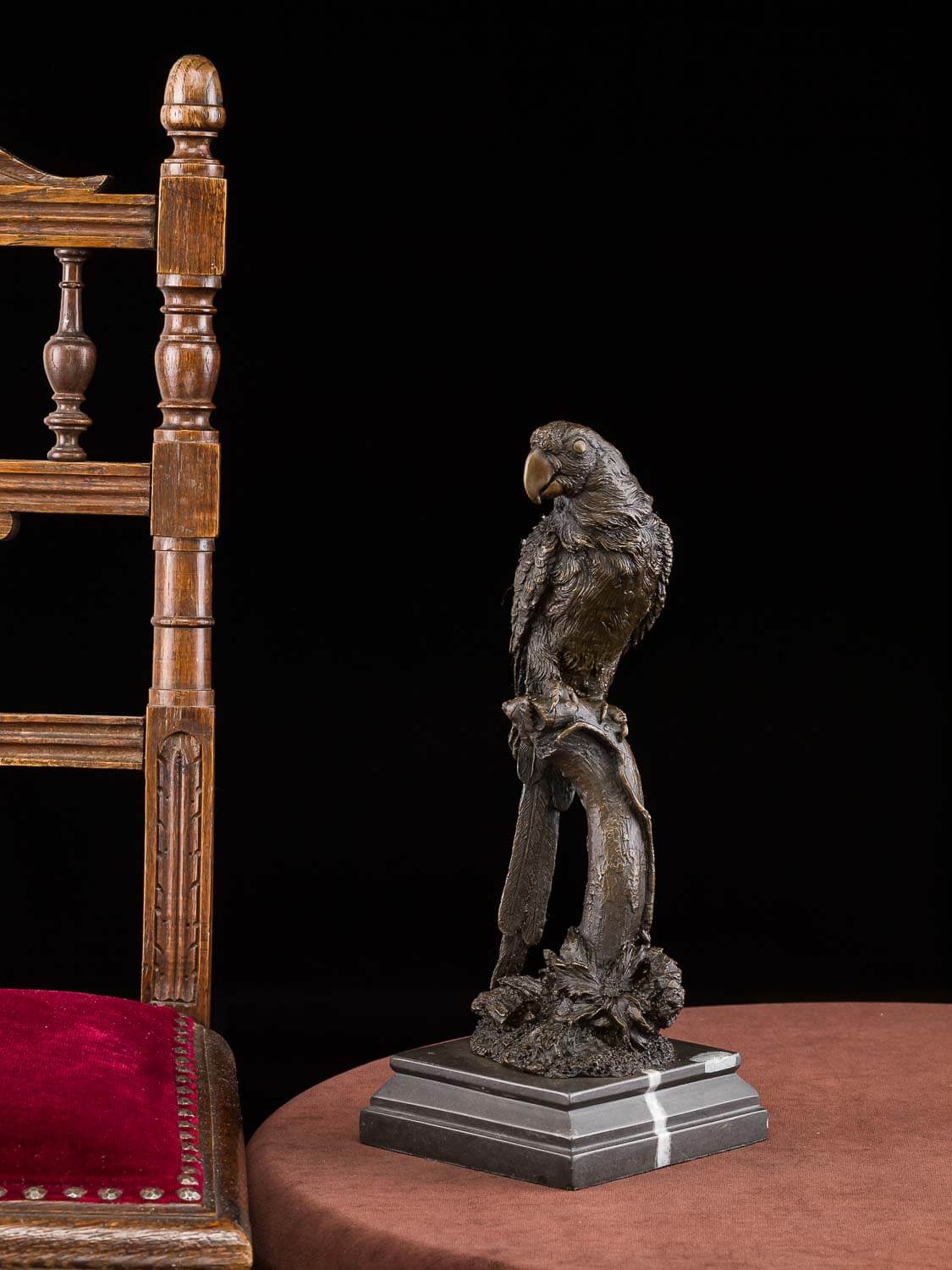 Bronzeskulptur Papagei auf Ast 34cm Skulptur Ara Vogel Bronze Figur Antik-Stil