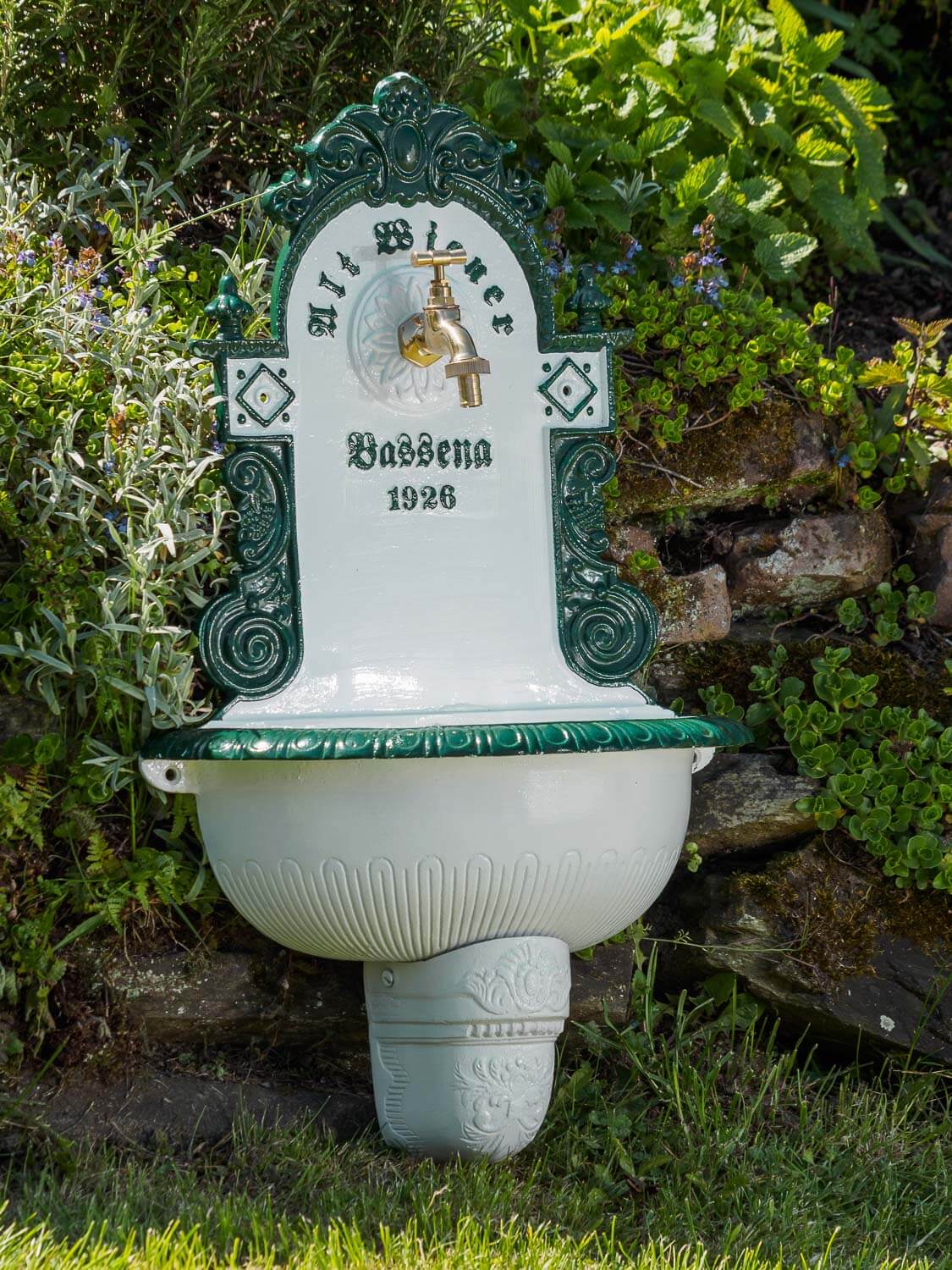 Brunnen Wandbrunnen 72cm Aluminium Waschbecken im Nostalgie antik Stil fountain