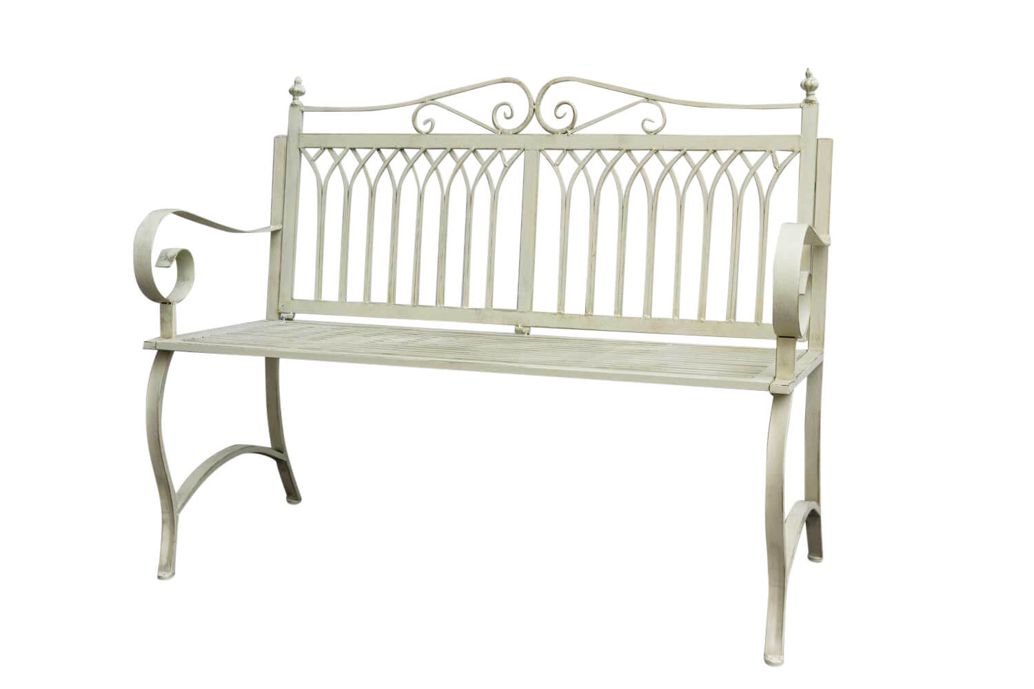 Gartenbank Bank Antik-Stil Garten Metall creme weiß Gartenmöbel Parkbank 119cm