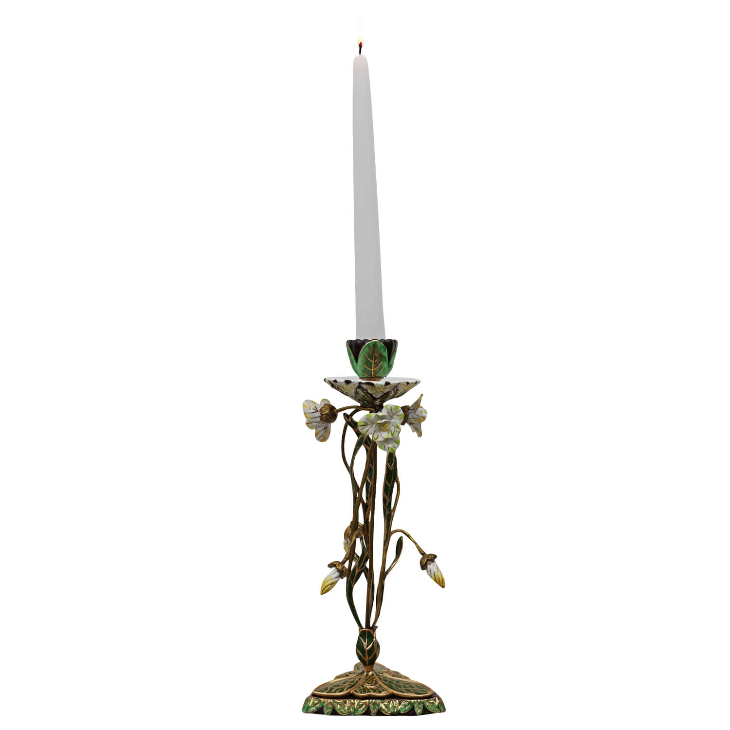 Kerzenständer Porzellan Messing Blume Rose Skulptur Antik-Stil 29cm