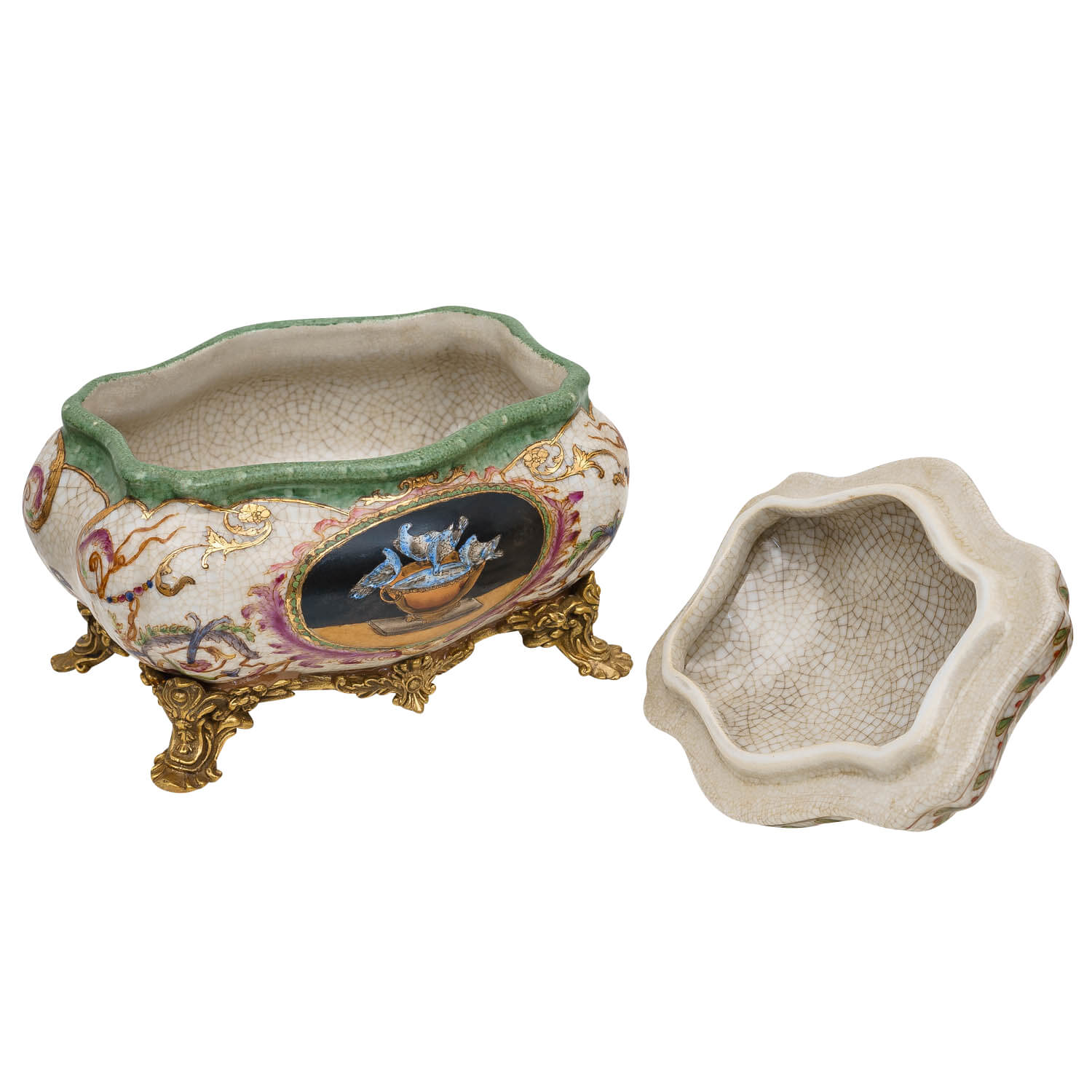 Porzellan Schatulle Schmuckschatulle Porzellanbox Dose Schwan Antik-Stil 17cm