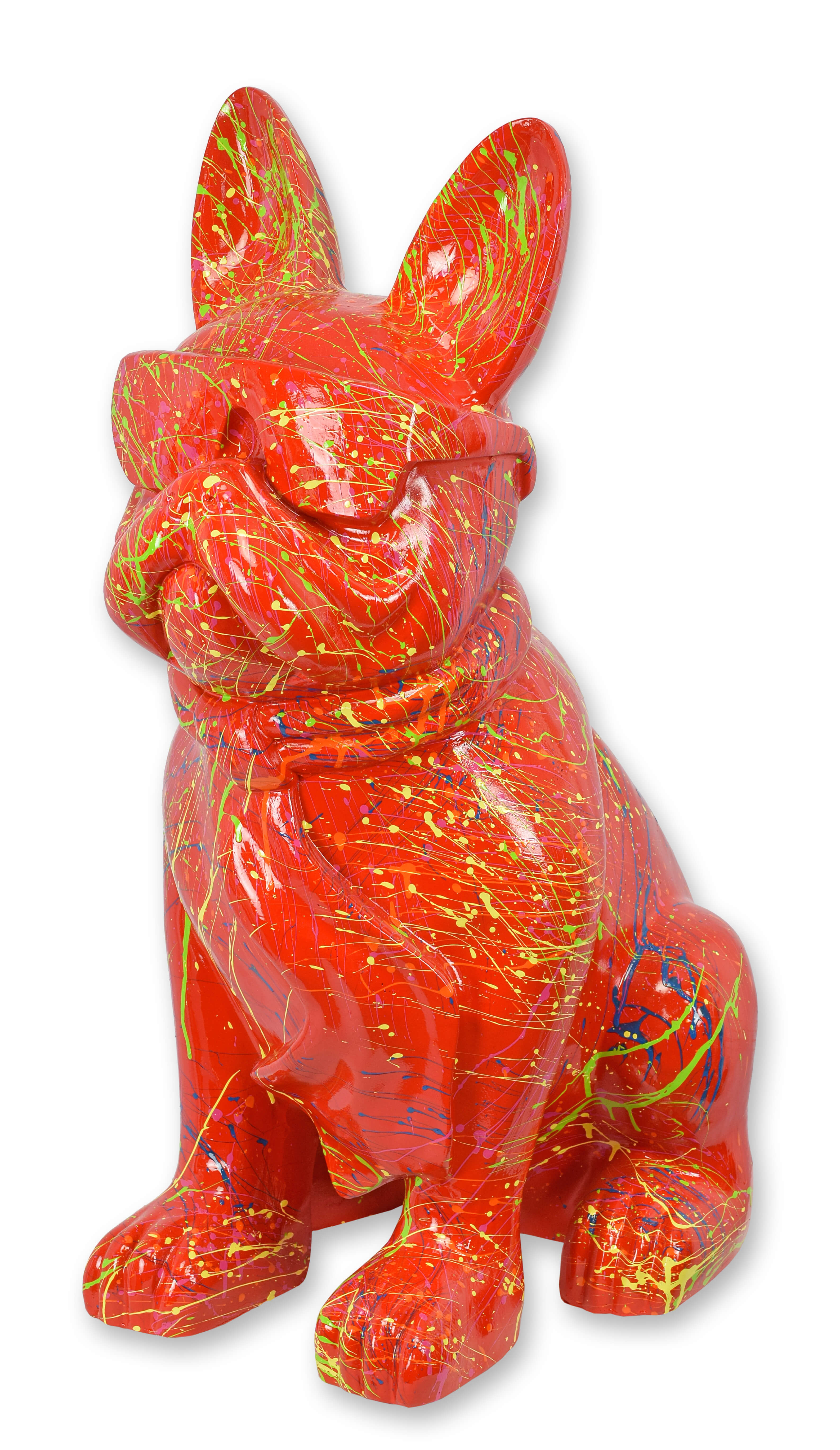Figur Bulldogge mit Sonnenbrille und Krawatte rote Spritzer Replikat Retro Design Dekoration