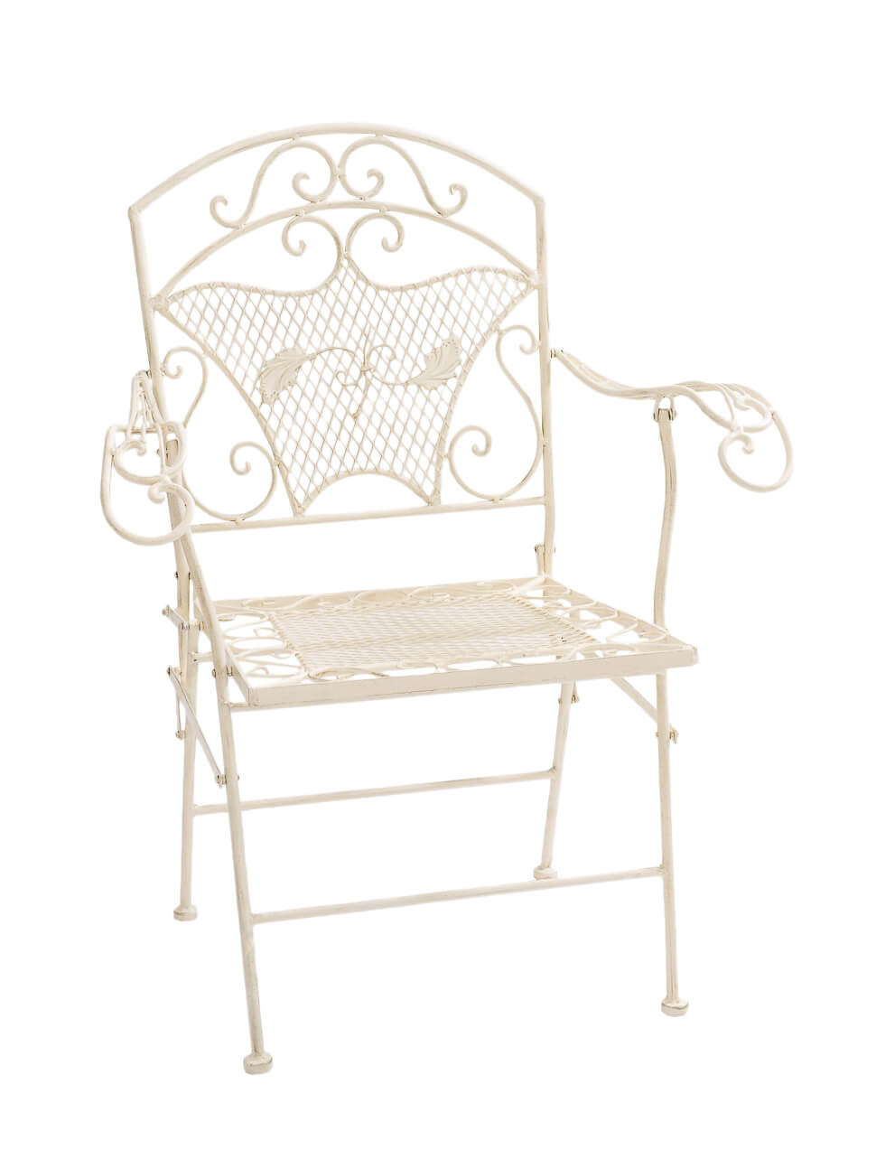 Nostalgie Gartensessel Stuhl Sessel Metall Klappstuhl antik Stil creme weiss