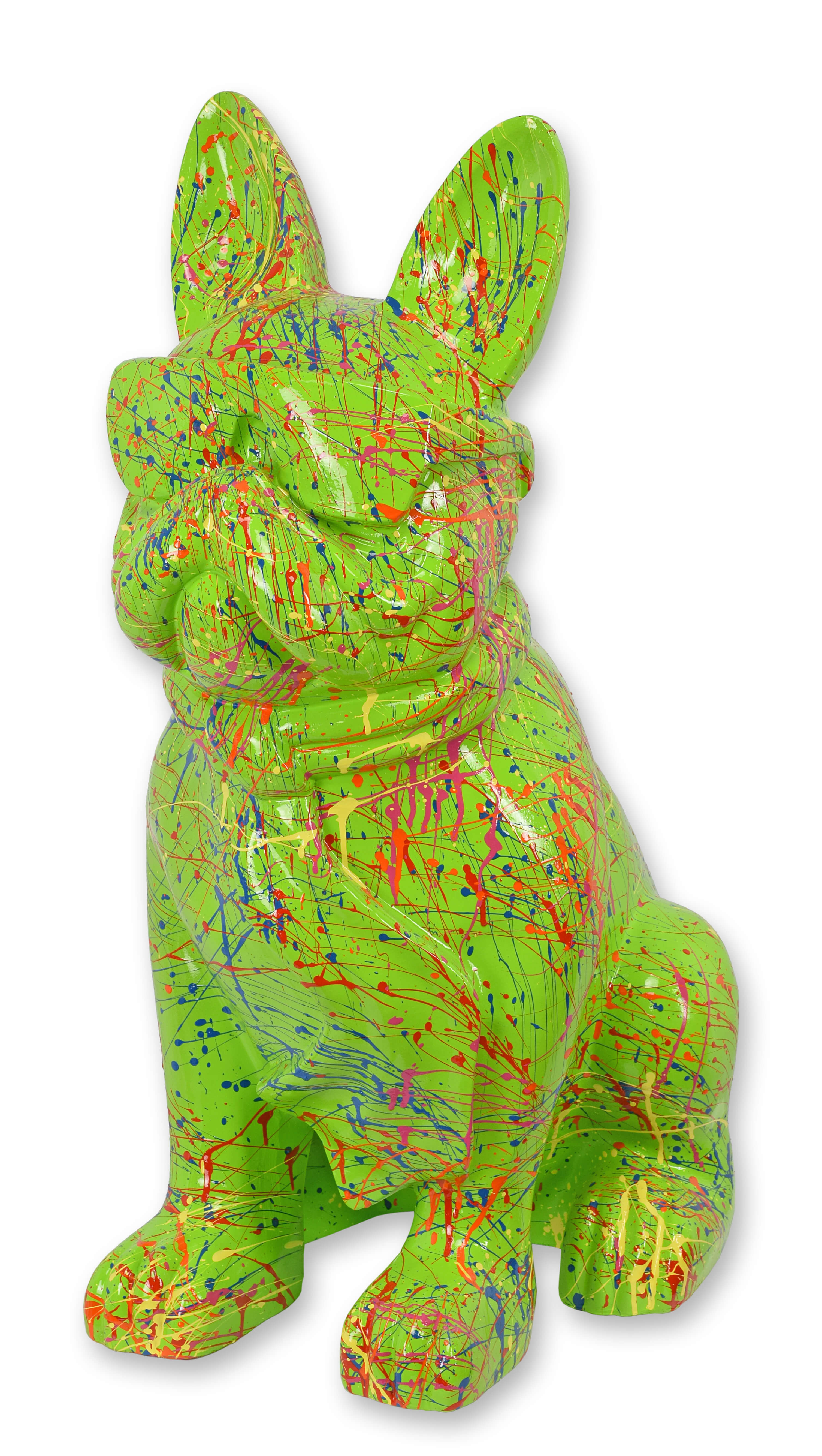 Figur Bulldogge mit Sonnenbrille und Krawatte grüne Spritzer Replikat Retro Design Dekoration